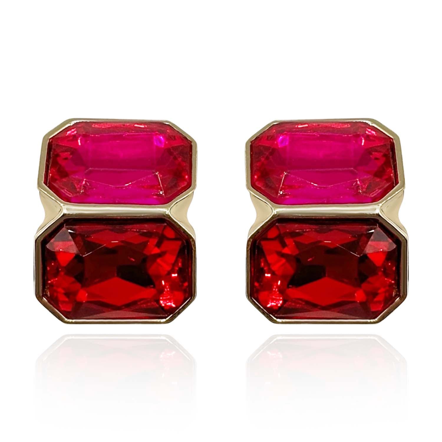 Fuschia and Ruby Double Stone Clip Earrings