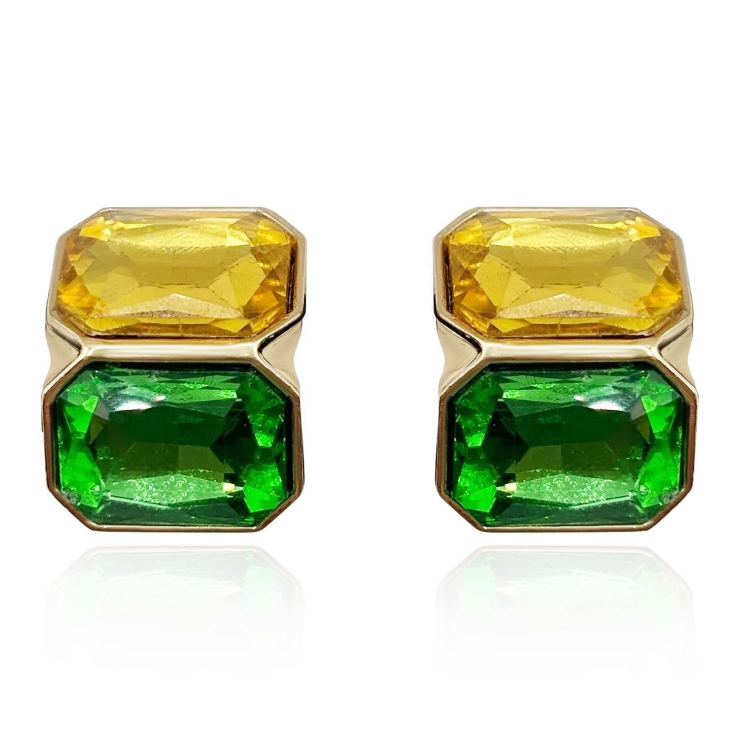 Topaz and Emerald Double Stone Clip Earrings