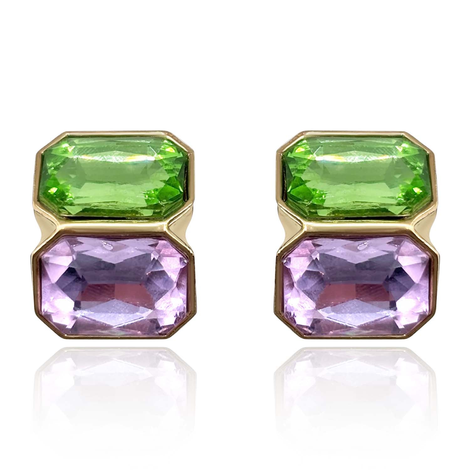 Peridot and Light Amethyst Double Stone Clip Earrings