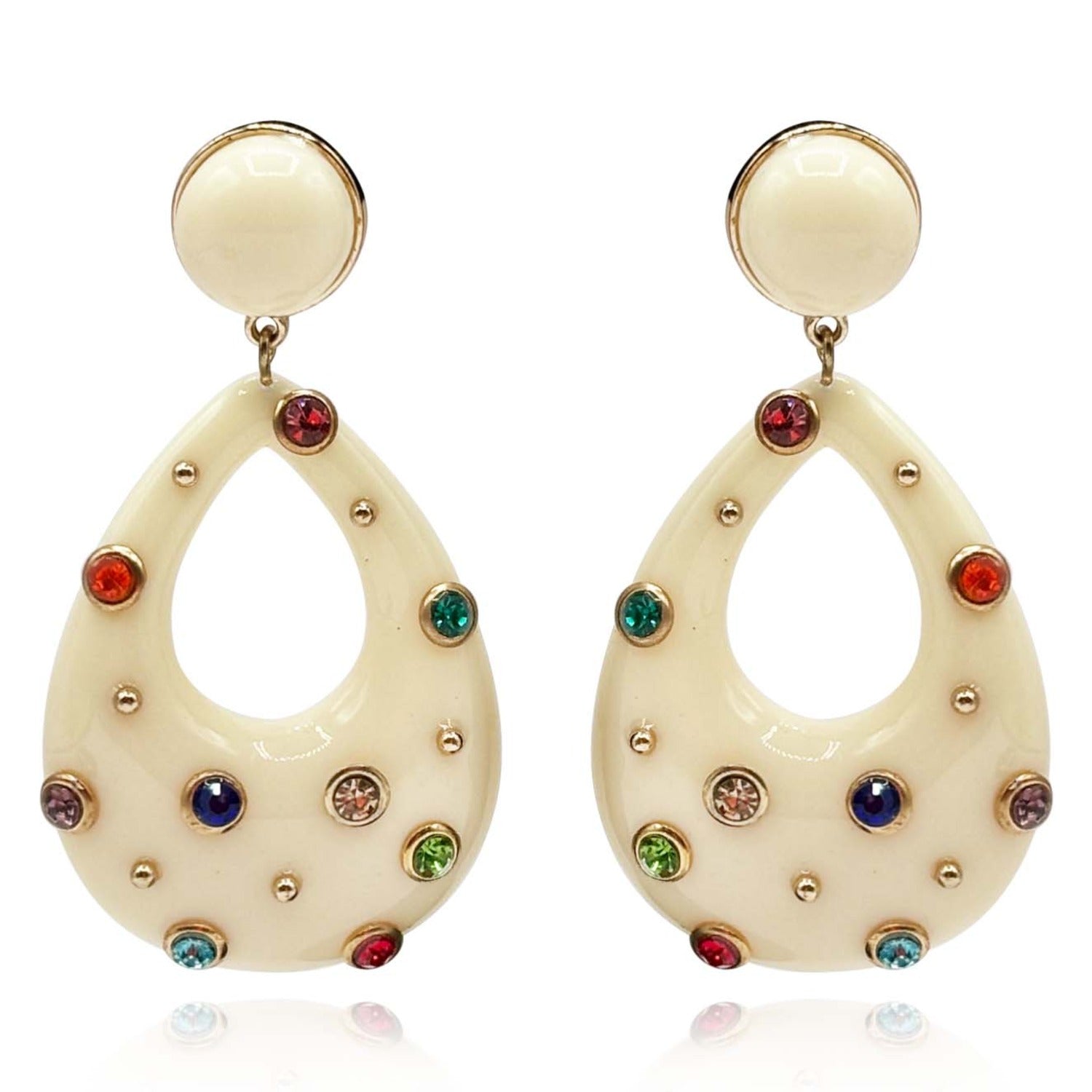 Studded Ivory Resin Large Hoop Earrings