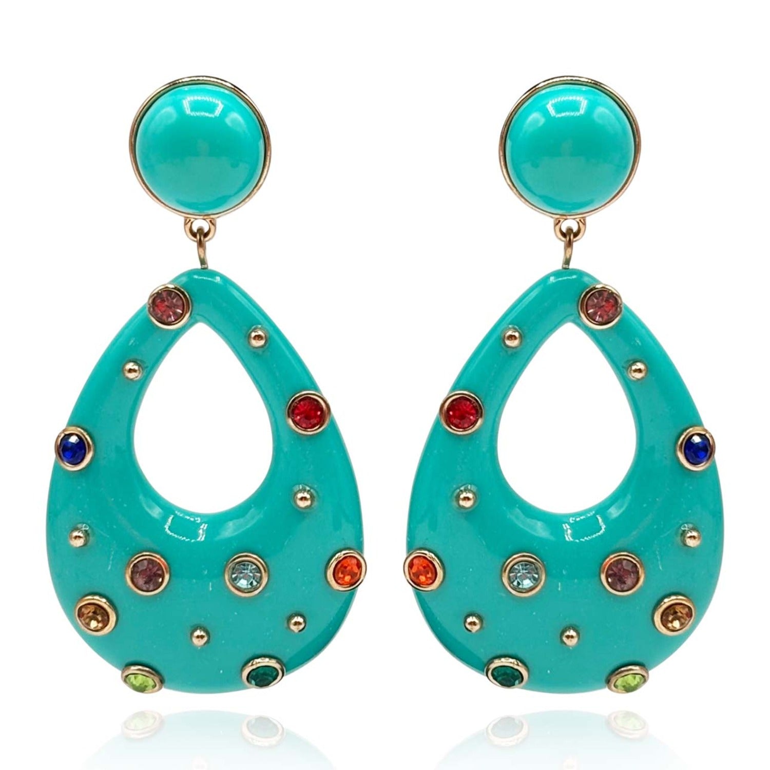 Studded Turquoise Resin Large Hoop Earrings