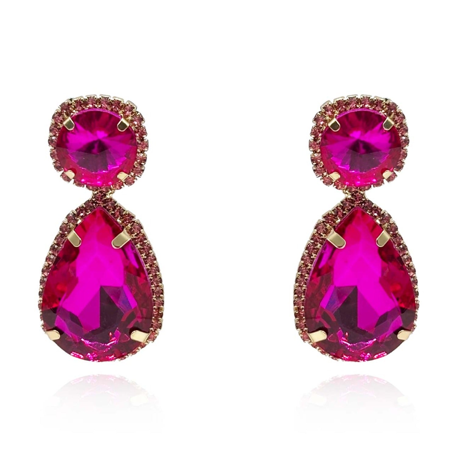 Fuschia Pear Shape Faceted Glass Drop Earrings