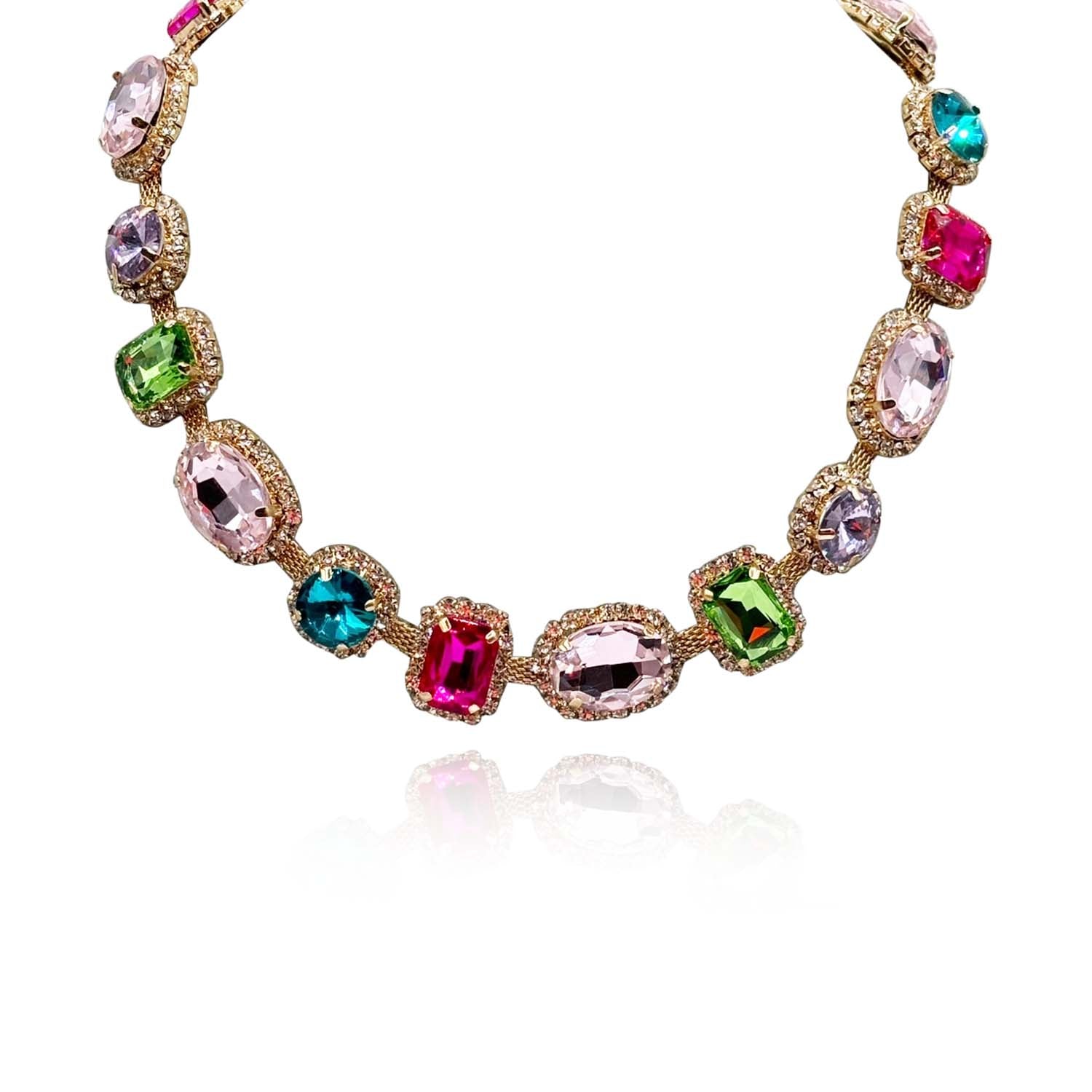 Multi Pastel and Bright Faceted Stone Necklace