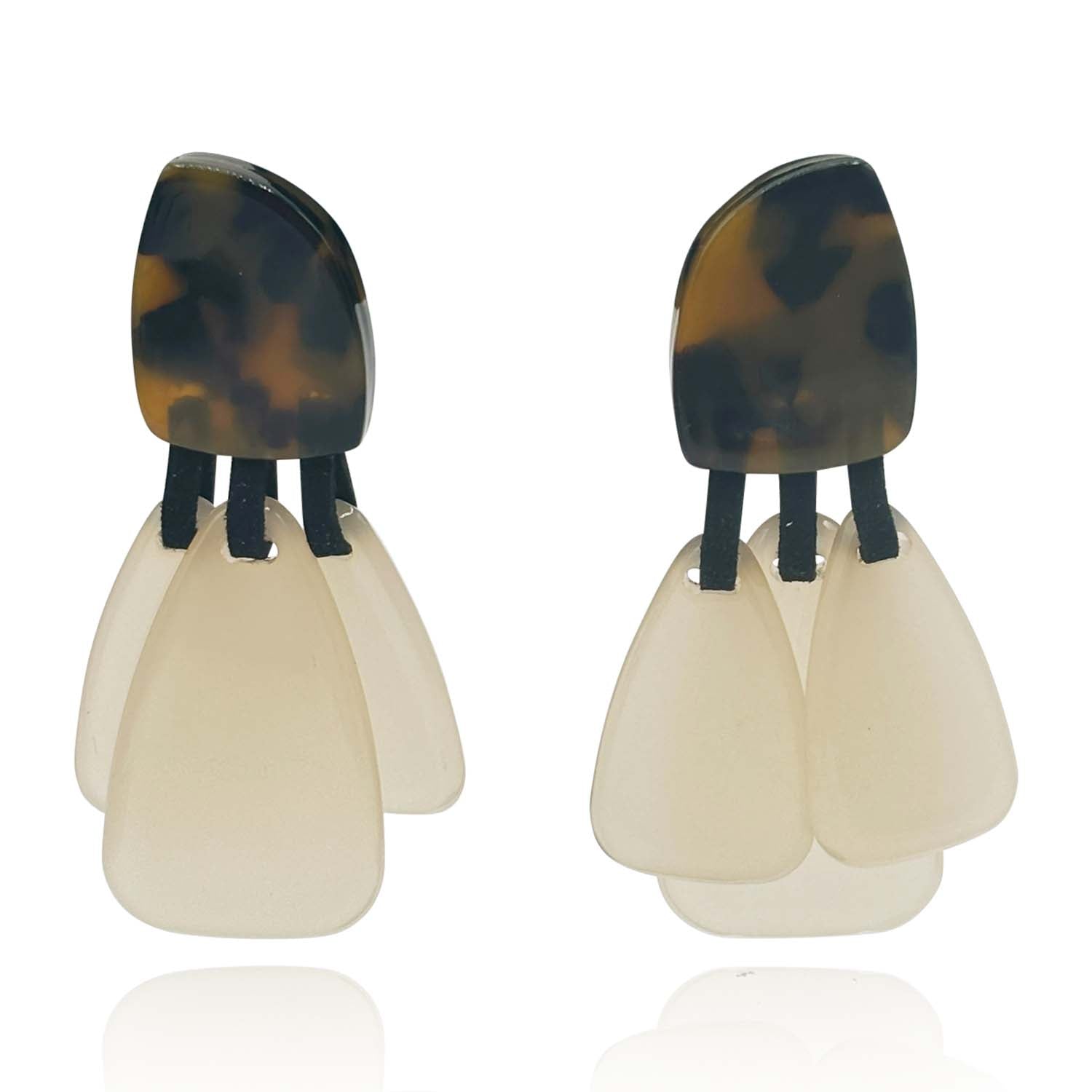 Tortoise Resin Top Earrings With Mother of Pearl Resin Drops