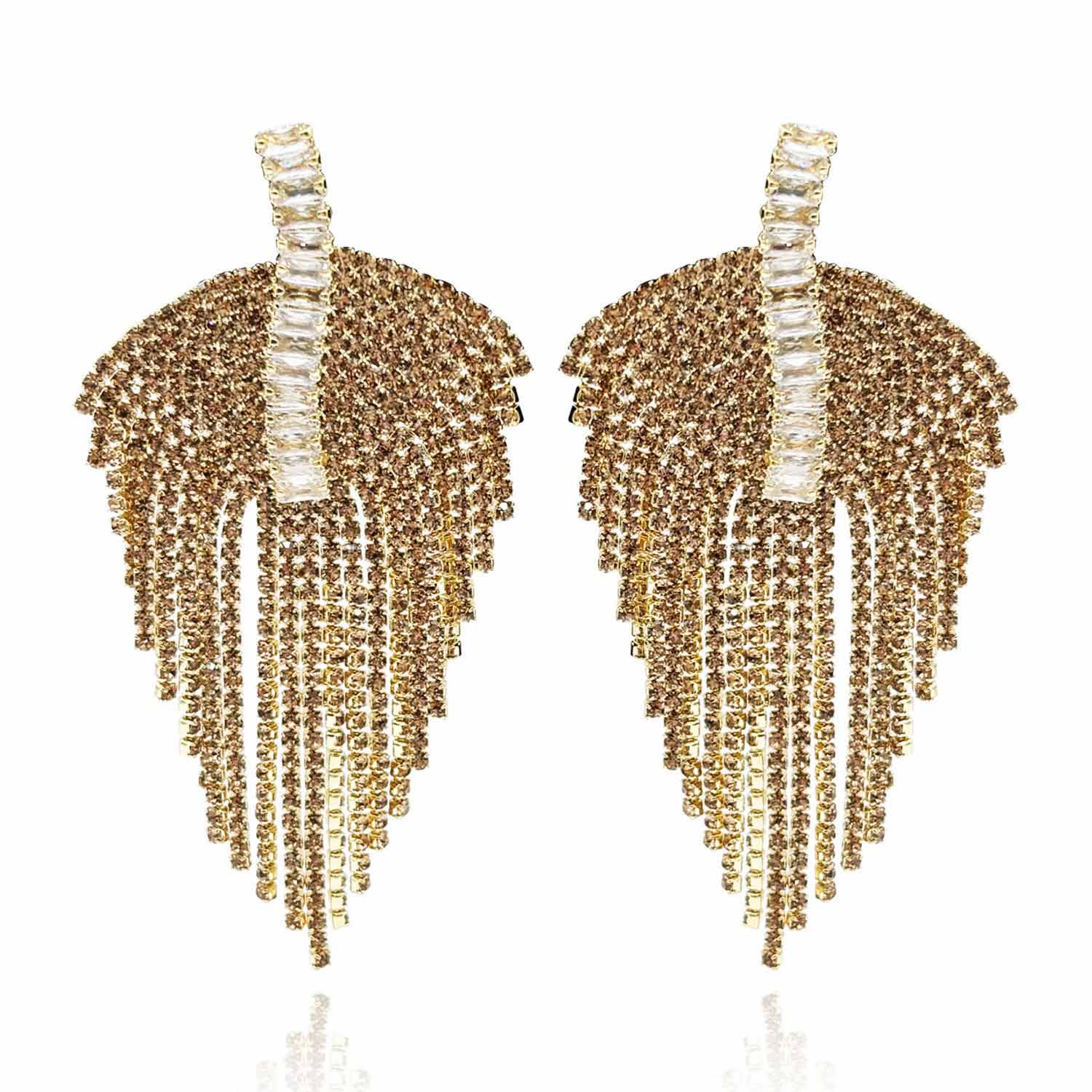 Deco Style Gold Clip-on Drop Earrings With Crystal and Crystal Baguette Accents