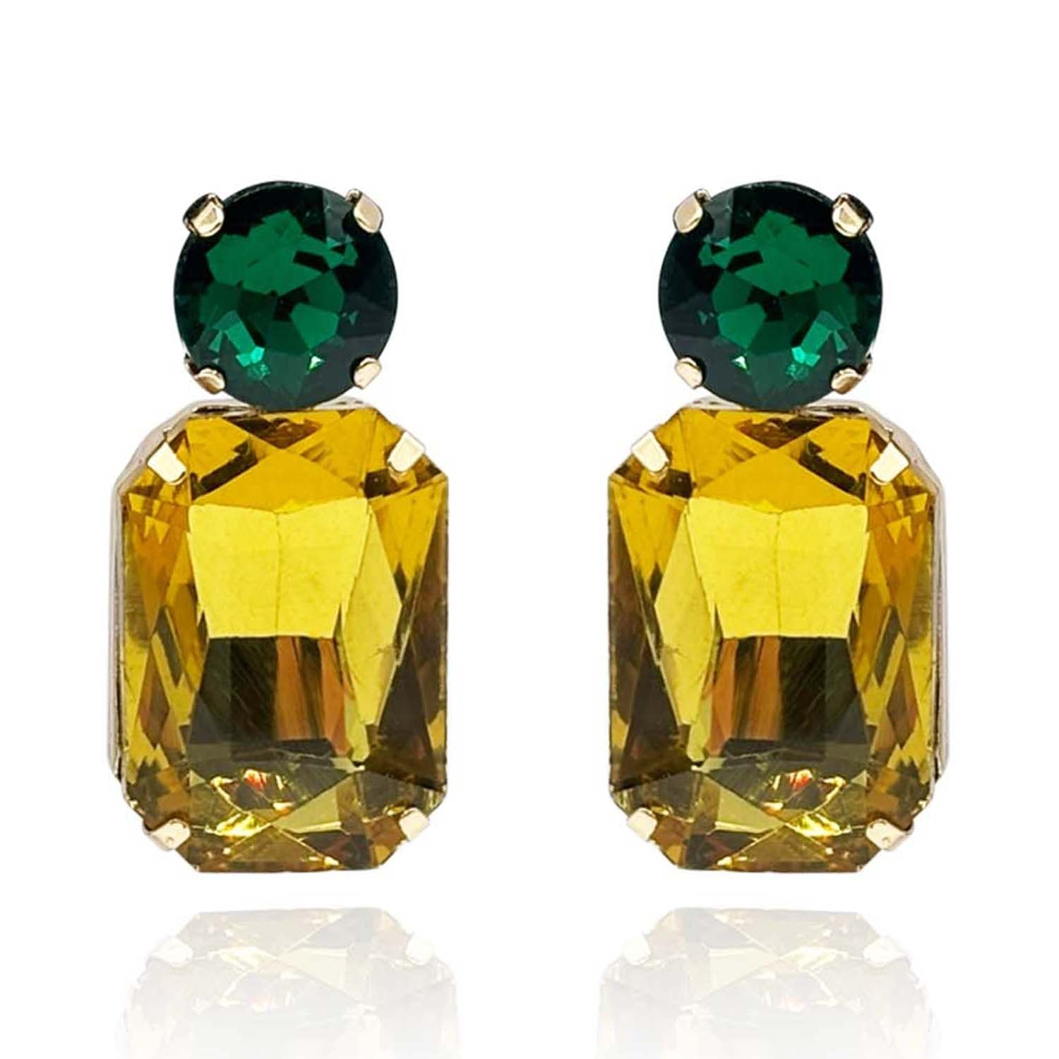 Topaz Crystal Ocatgon and Emerald Round Stone Drop Earrings