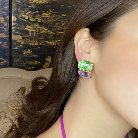 Peridot and Light Amethyst Double Stone Clip Earrings