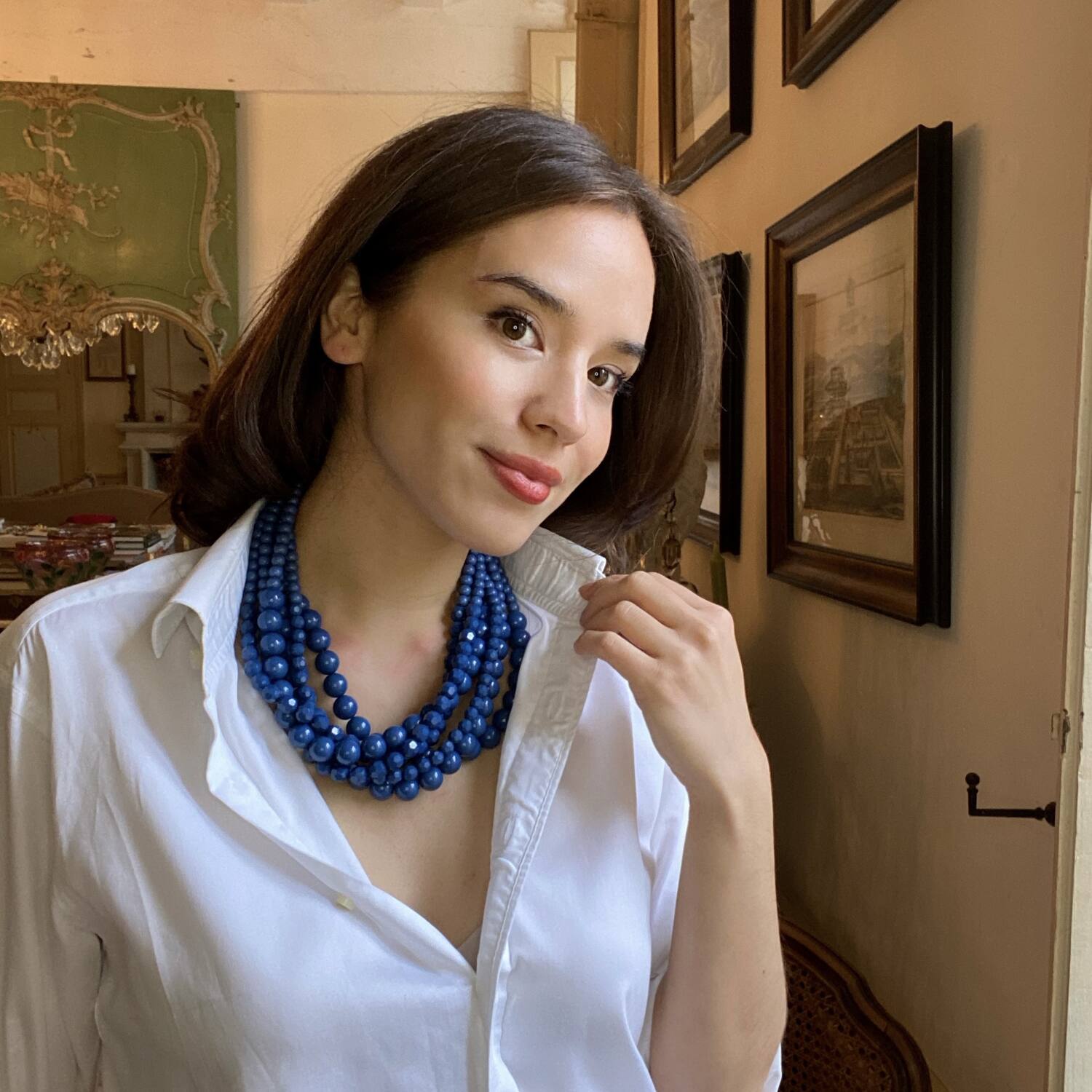 Multi Strand Faceted and Round Bead Blue Toursade
