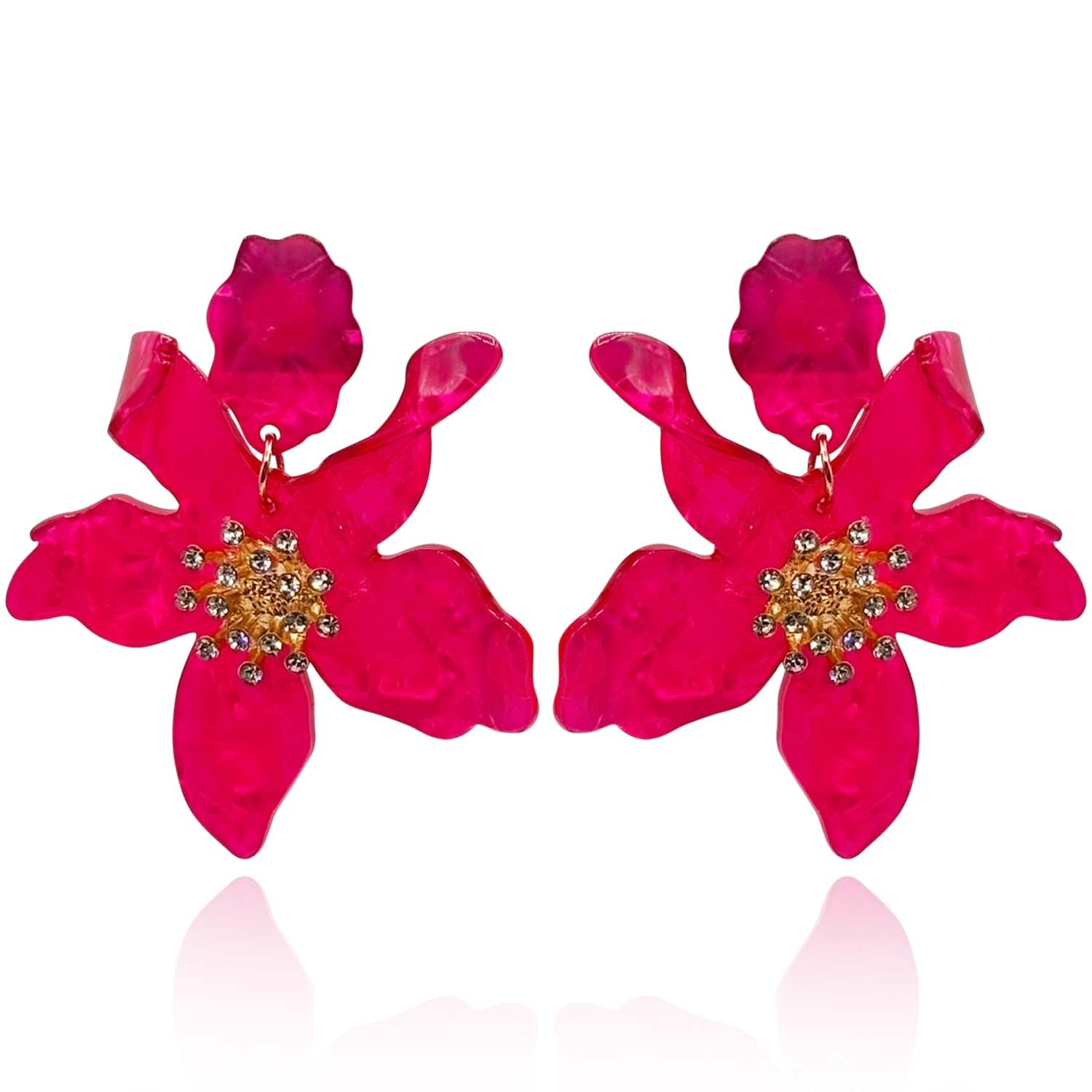 Fuschia Floral Resin Drop Earrings