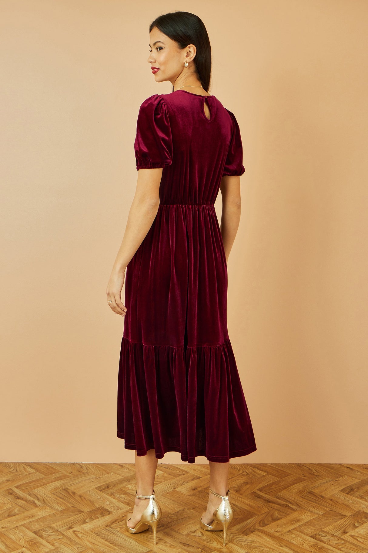 Yumi Burgundy Velvet Midi Dress