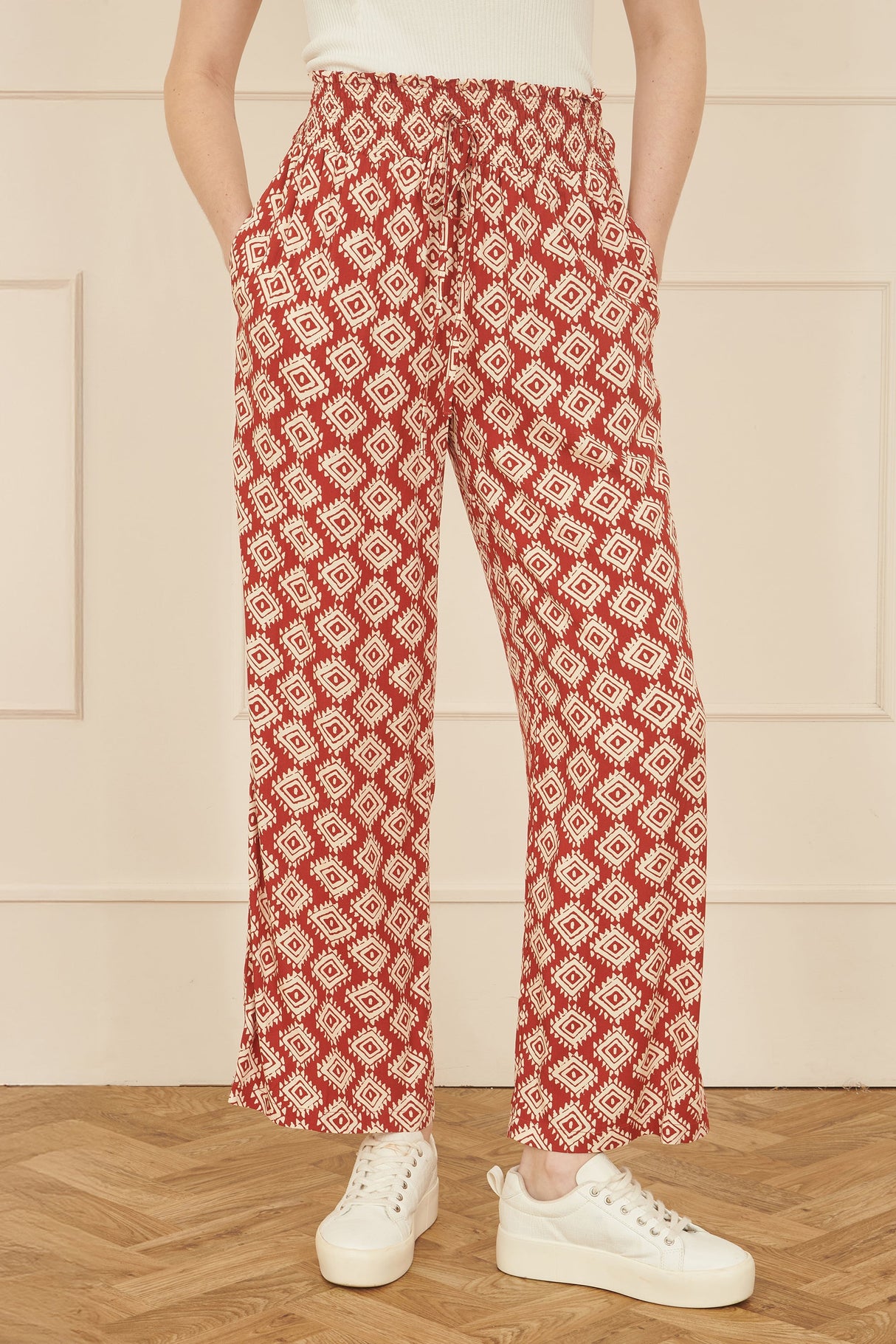 Yumi Red Geo Print Relaxed Fit Trousers