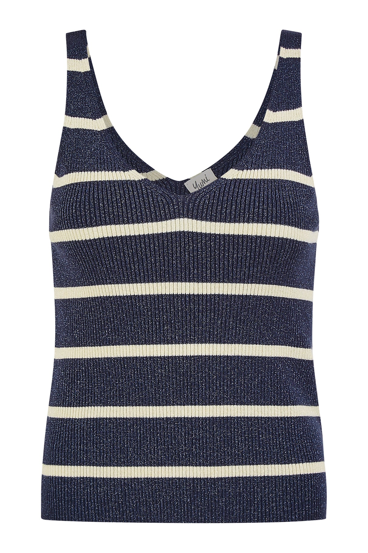 Yumi Navy Striped Sparkle Knitted Vest Top