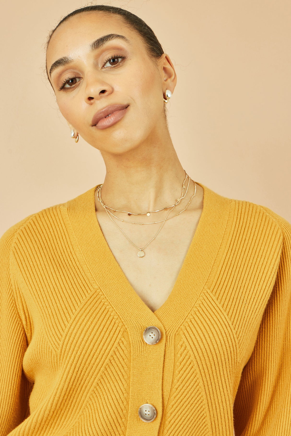 Yumi Mustard Relaxed Fit Cardigan With Stitch Detail