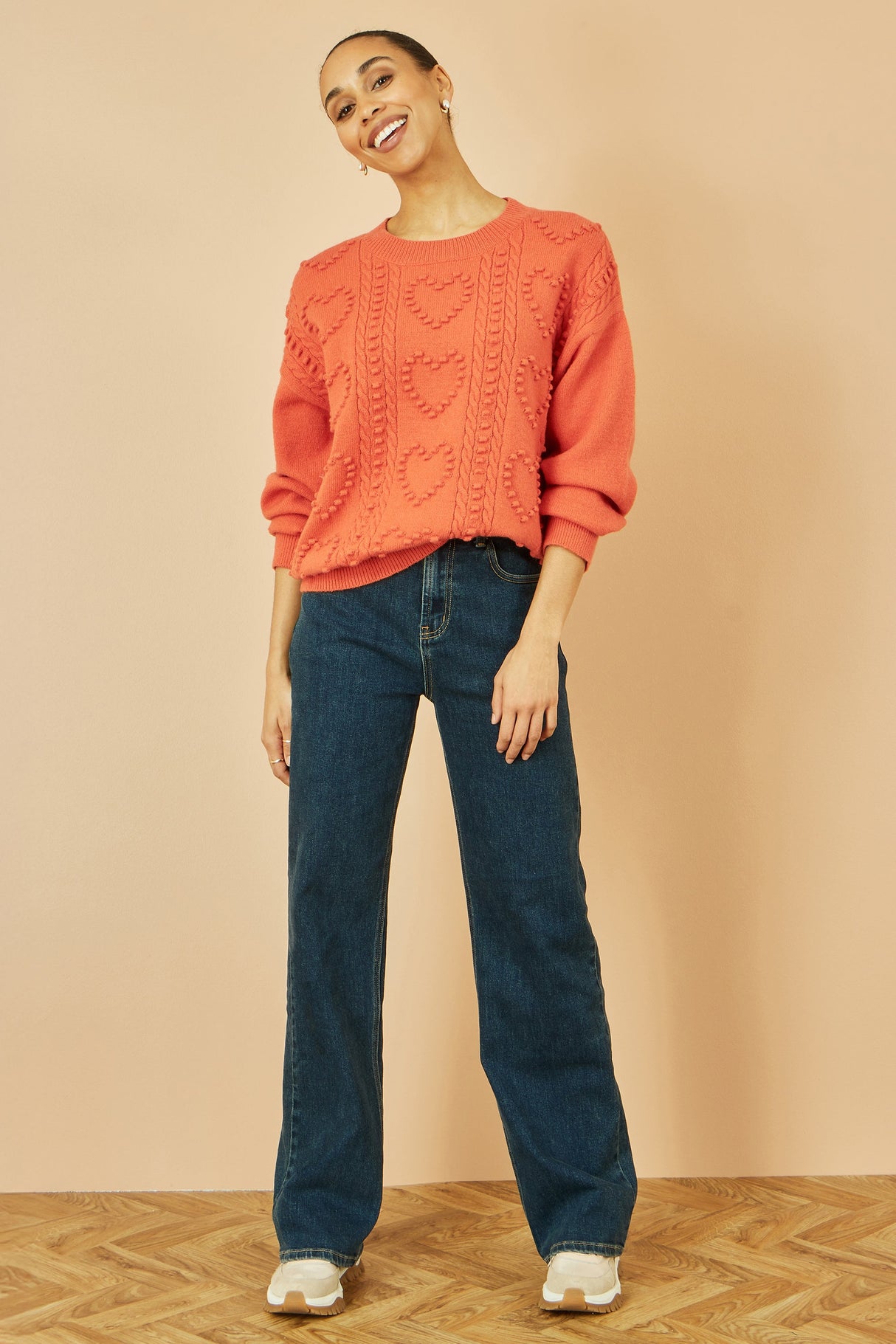 Yumi Orange Heart Knit Relaxed Jumper