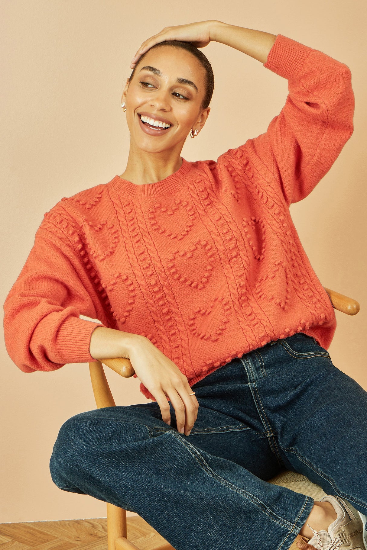 Yumi Orange Heart Knit Relaxed Jumper