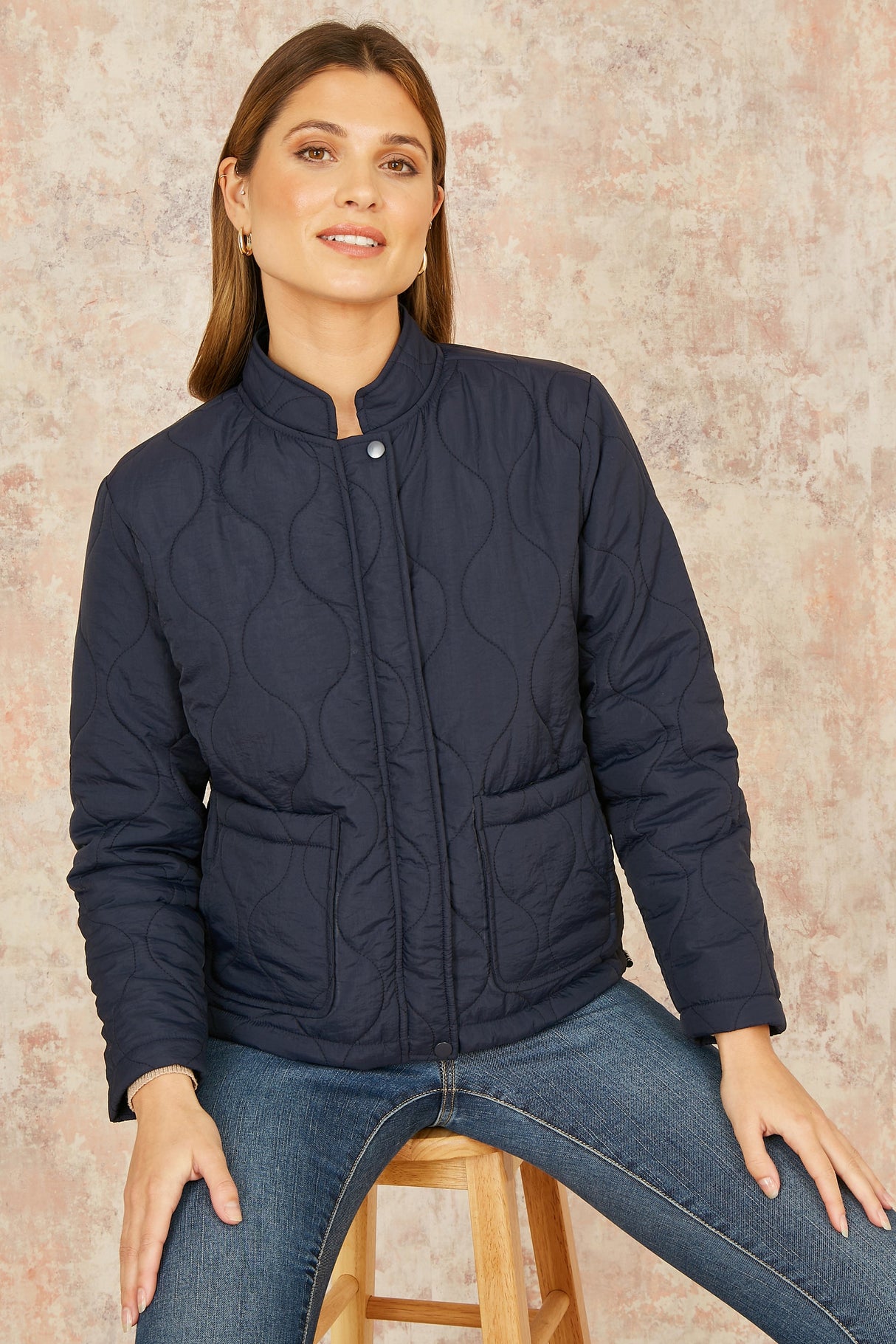 Yumi Navy Short Quilted Jacket
