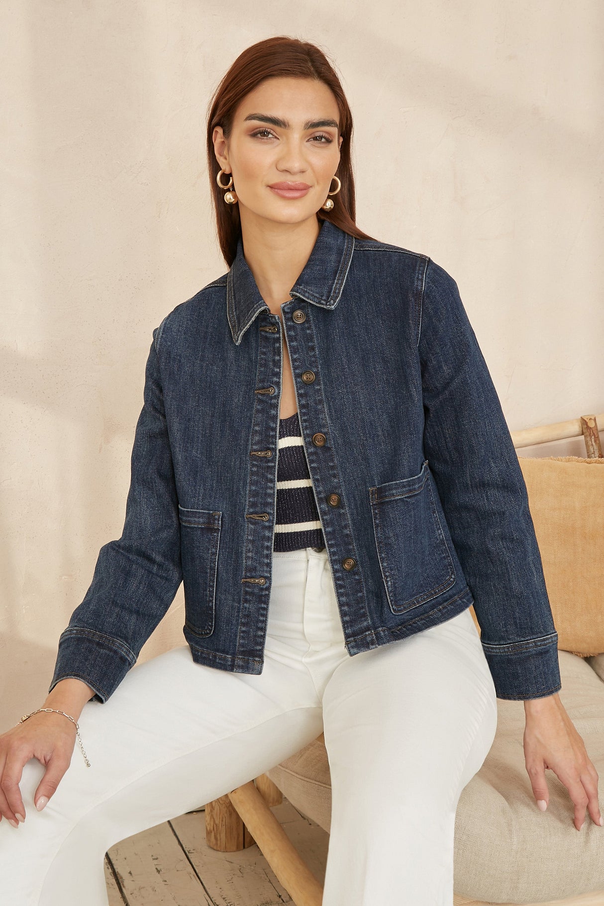 Yumi Blue Denim Jacket With Patch Pockets