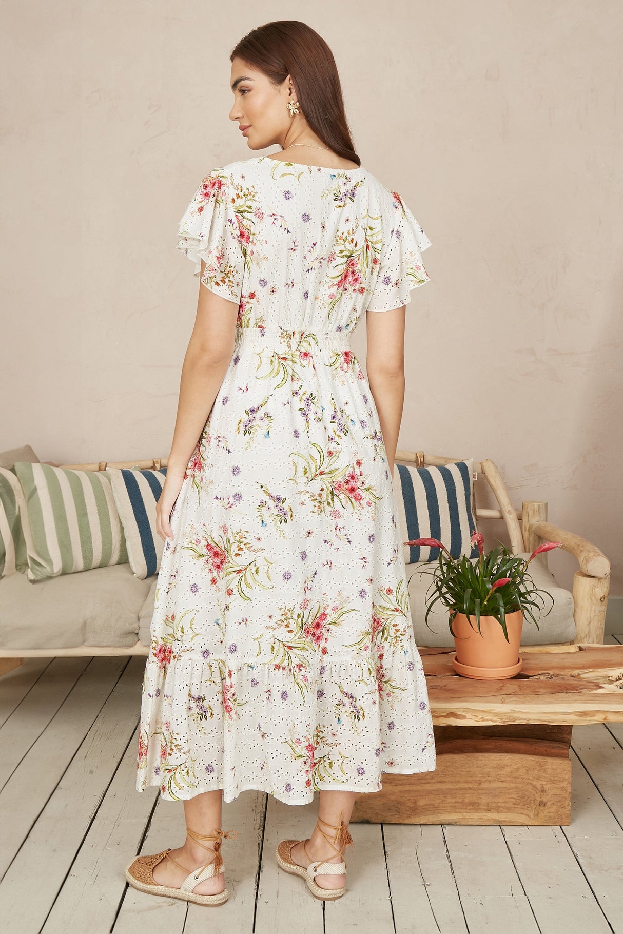 Yumi White Floral Broderie Anglaise Wrap Midi Dress