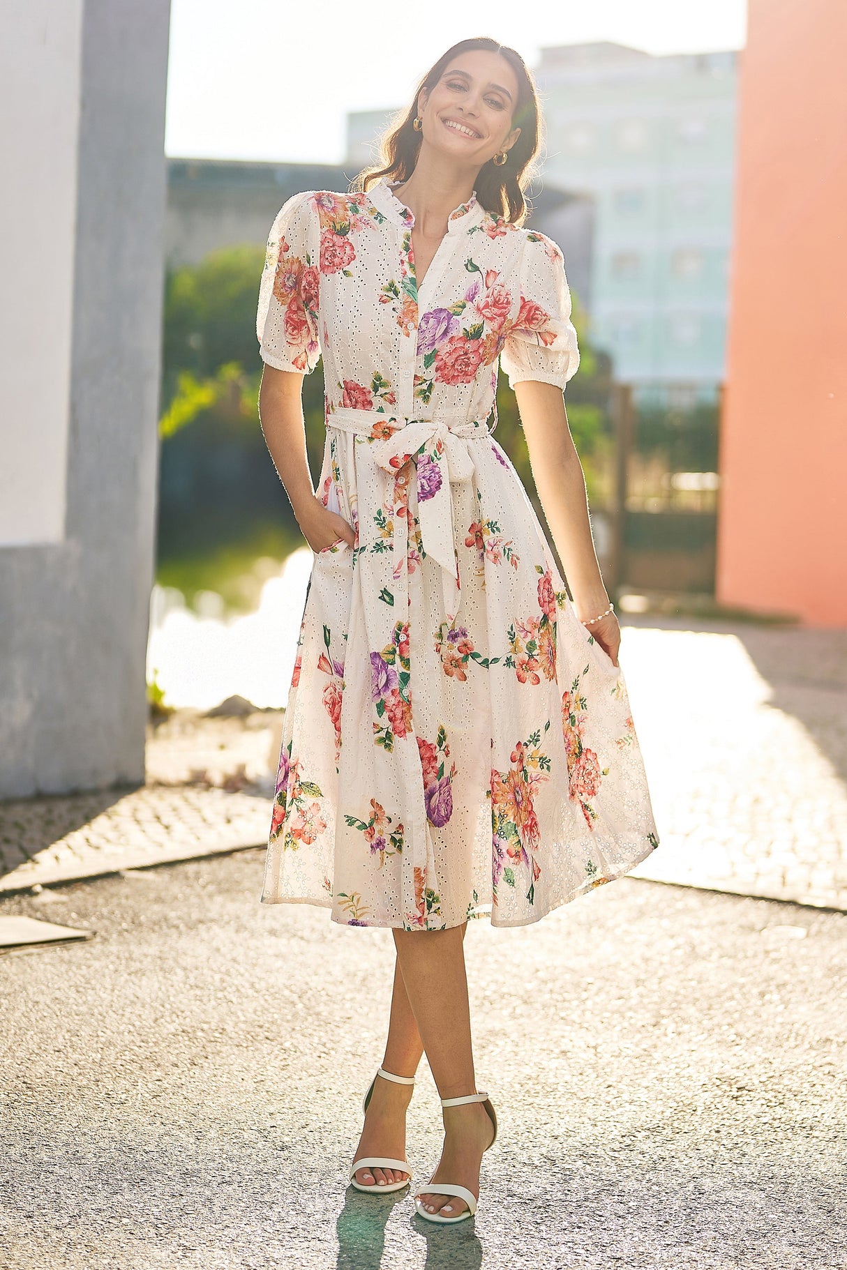 Yumi White Floral Cotton Broderie Anglaise Skater Dress