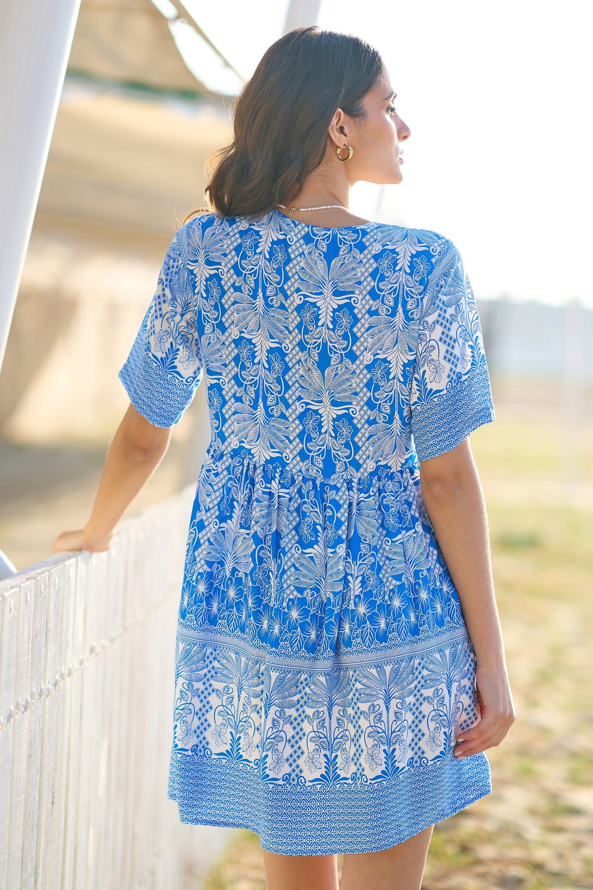 Yumi Blue Viscose Palm Relaxed Tunic