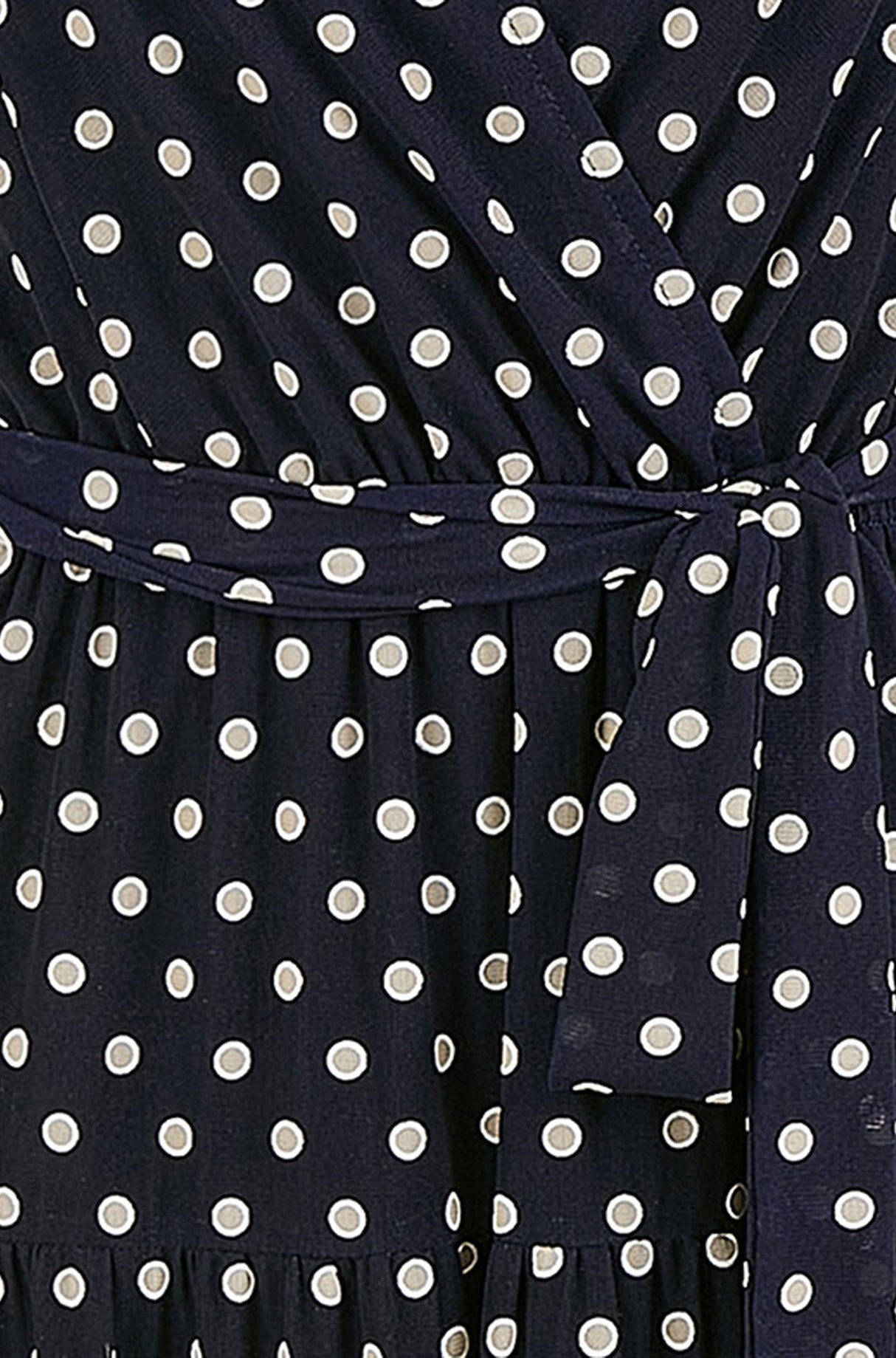 Yumi Navy Dot Print Mesh Stretch Midi Skater Dress