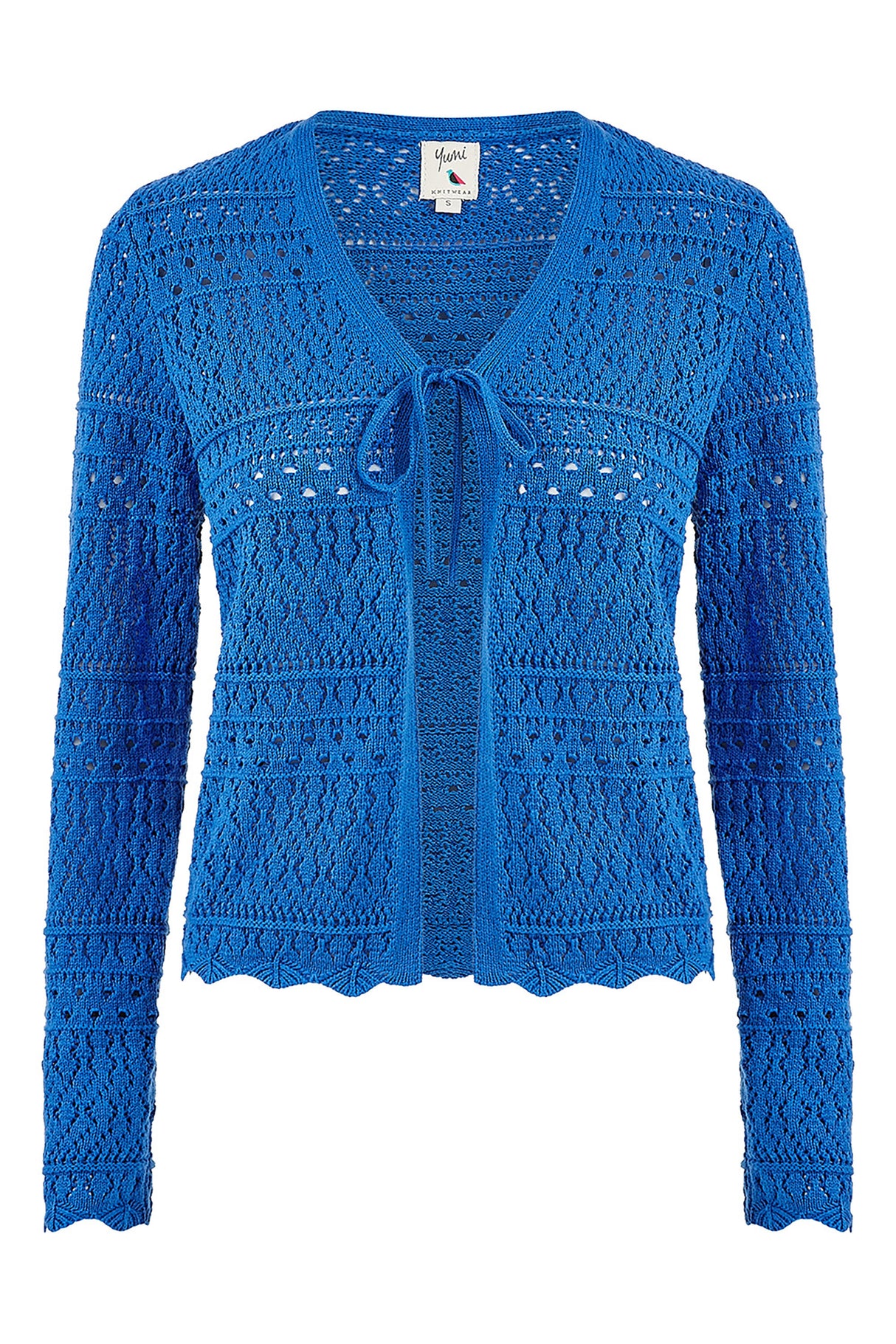 Yumi Blue Crochet Tie Front Cardigan