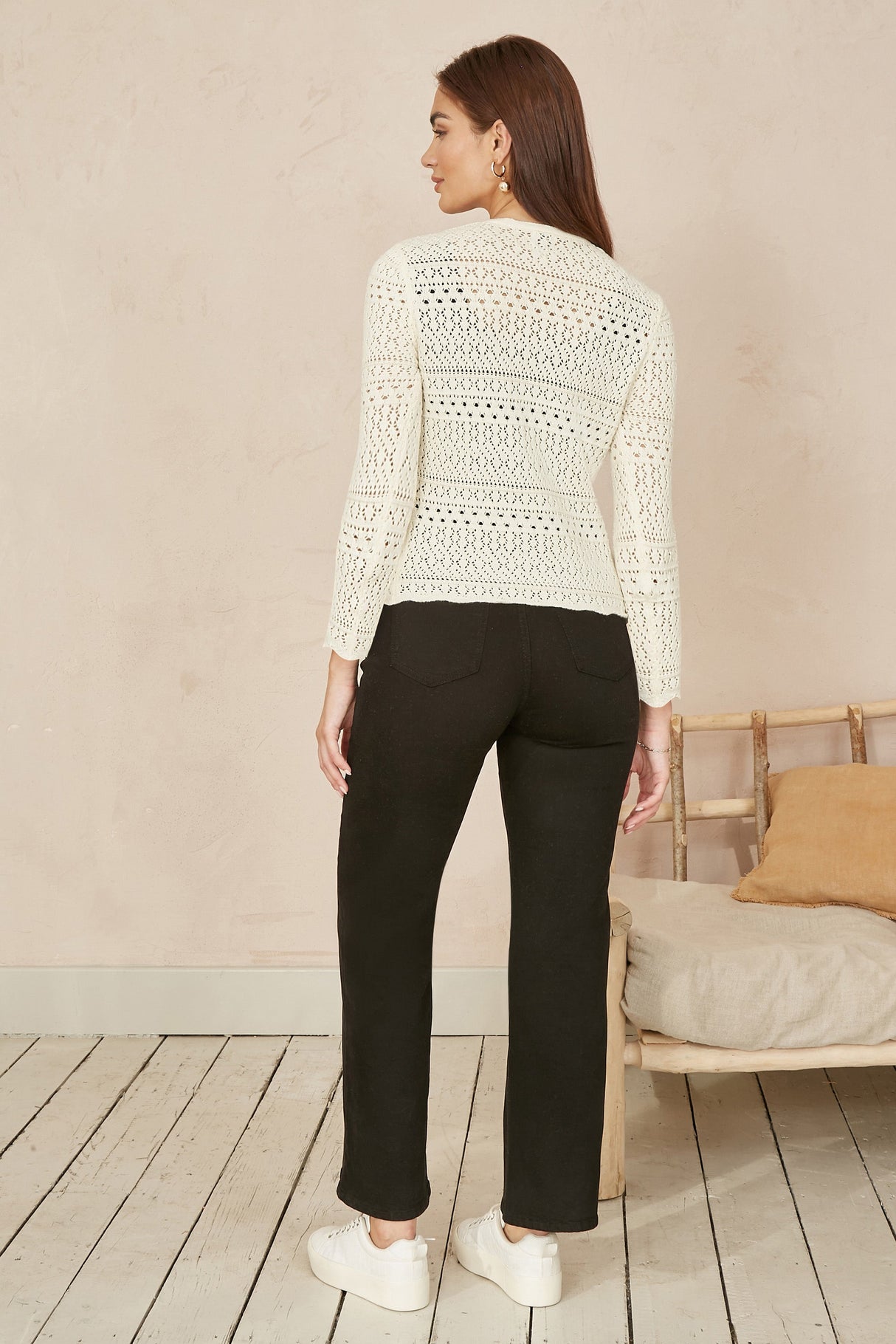 Yumi Ivory Crochet Tie Front Cardigan