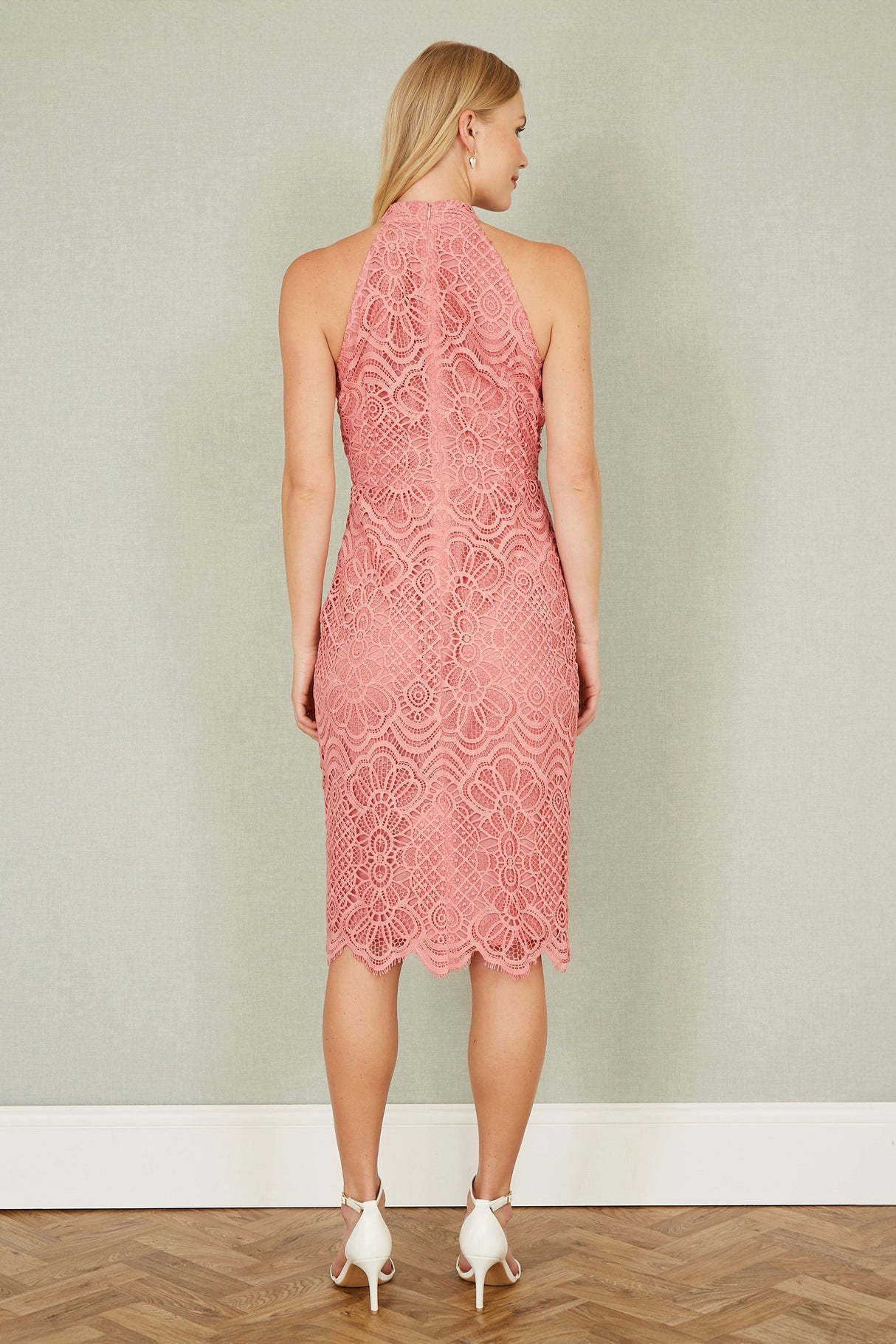 Yumi Pink Lace Halter Neck Dress