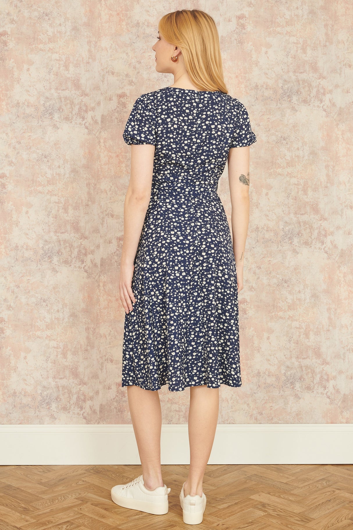 Yumi Navy Geo Print Retro Style Shirt Dress