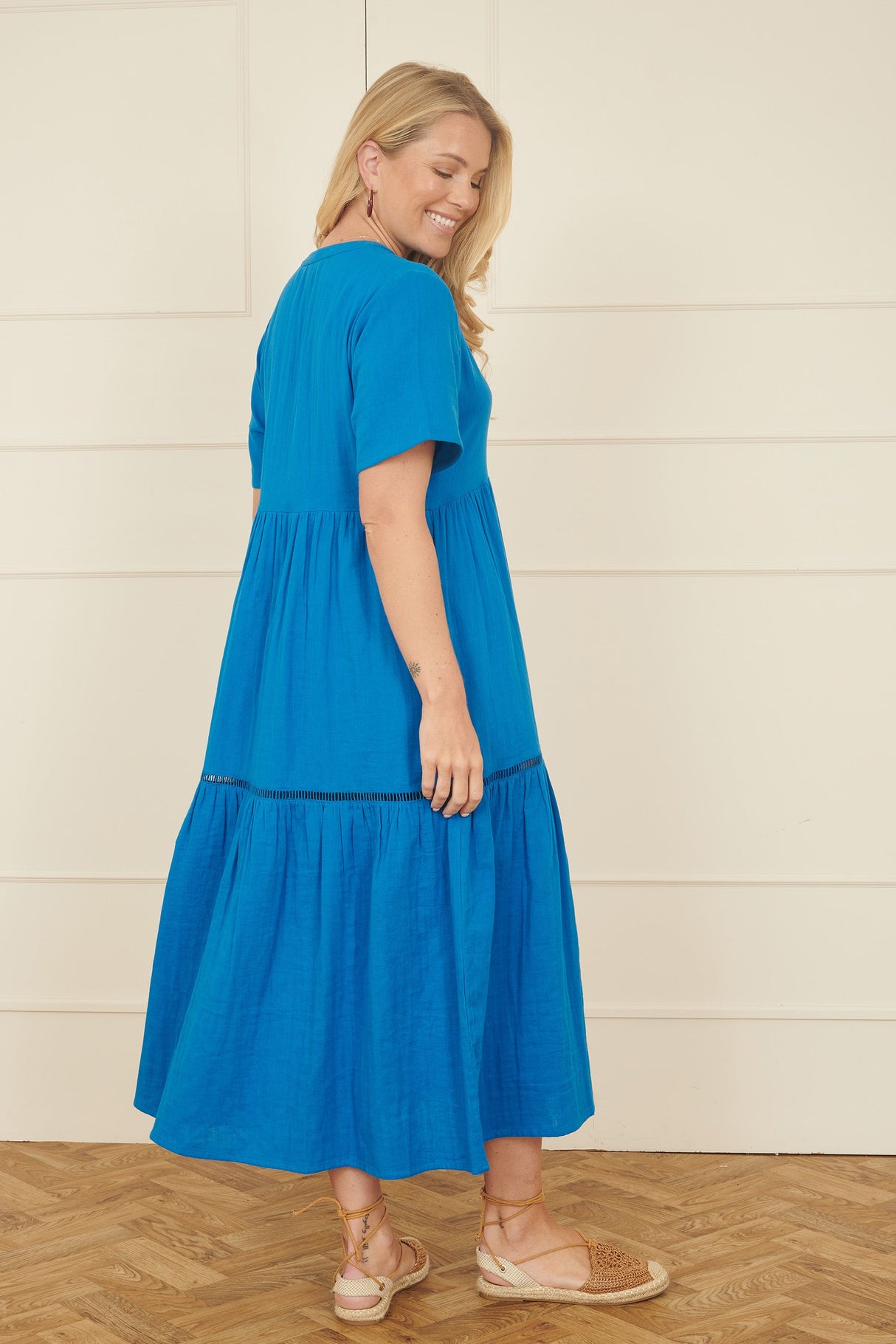Yumi Blue Double Cotton Long Kaftan
