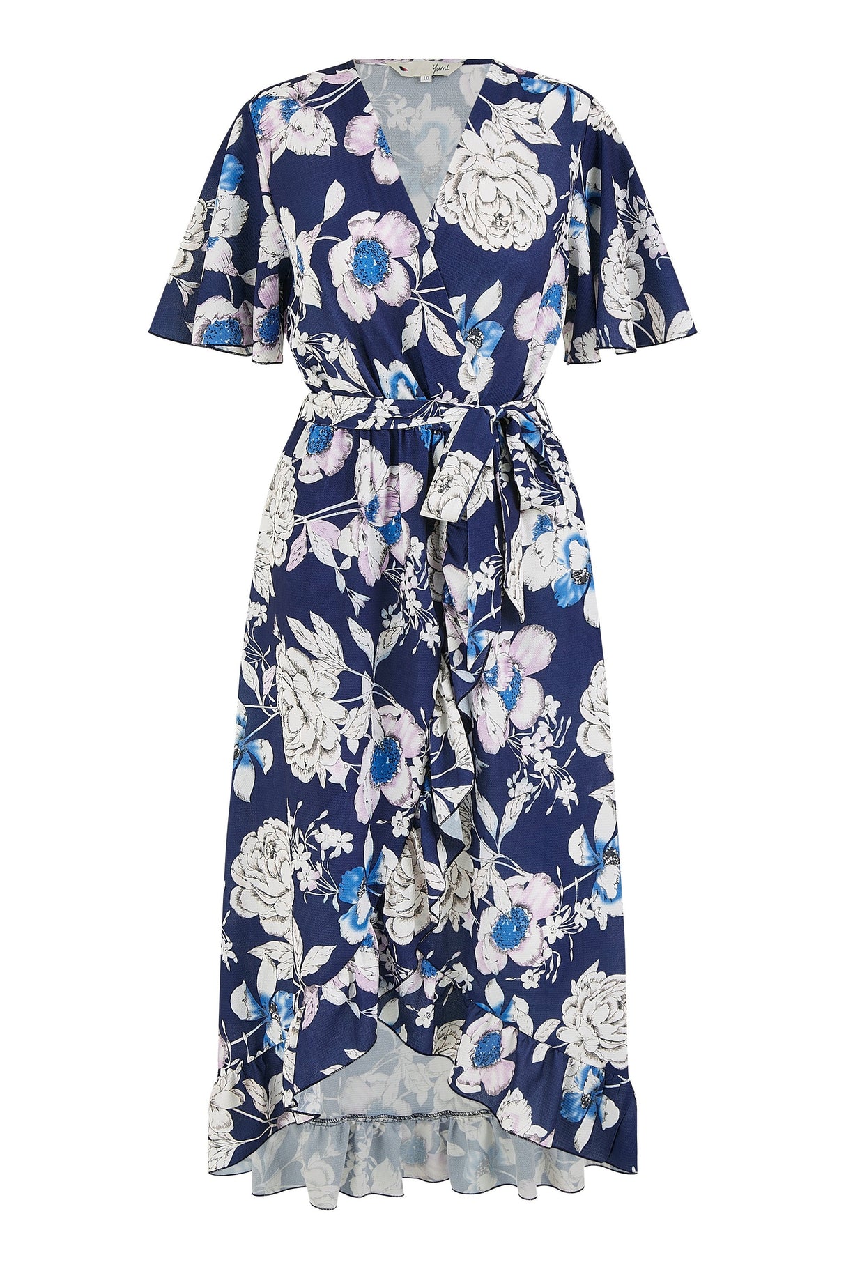 Yumi Navy Floral Midi Wrap Dress