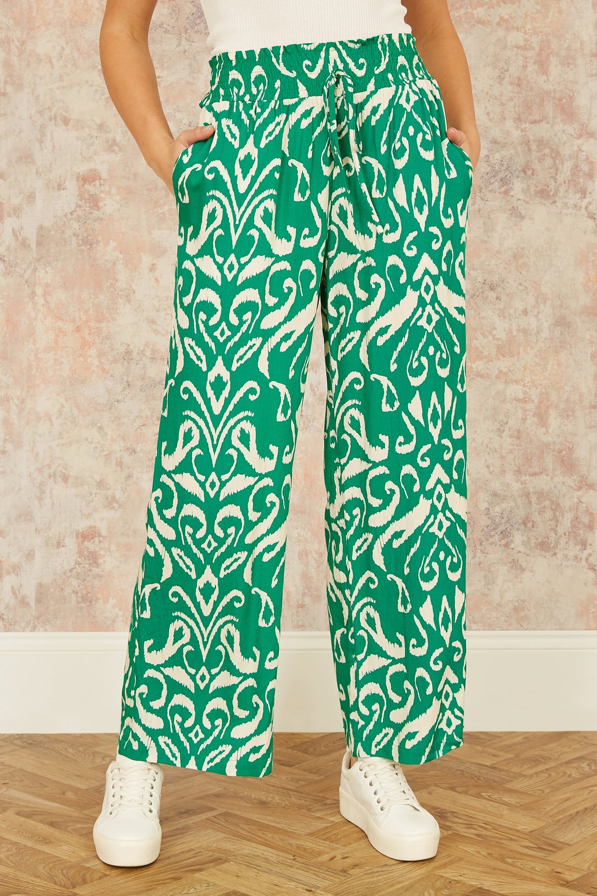 Yumi Green Ikat Print Relaxed Fit Trousers