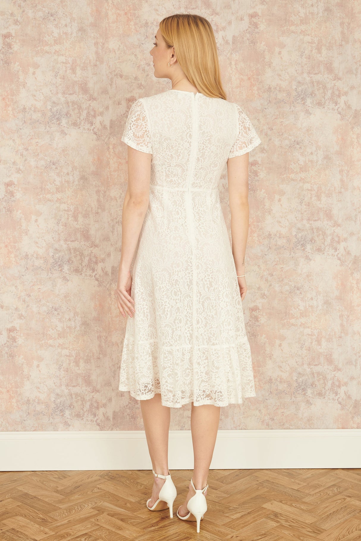 Yumi White Lace Midi Skater Dress
