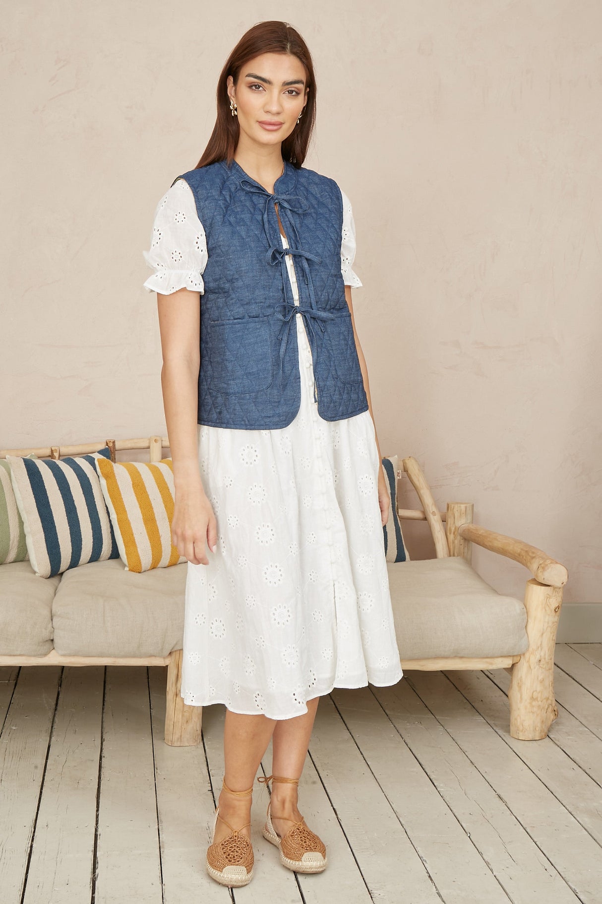 Yumi Blue Chambray Cotton Quilted Reversible Vest