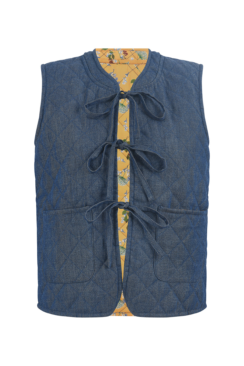 Yumi Blue Chambray Cotton Quilted Reversible Vest