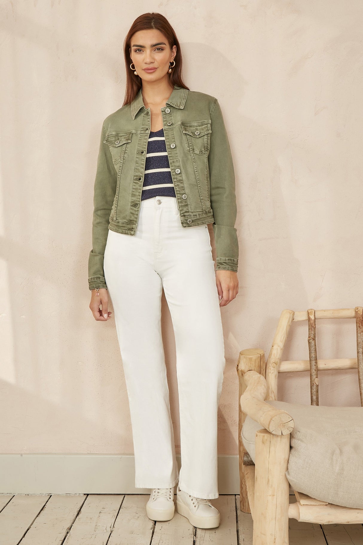 Yumi Green Stretch Cotton Denim Jacket