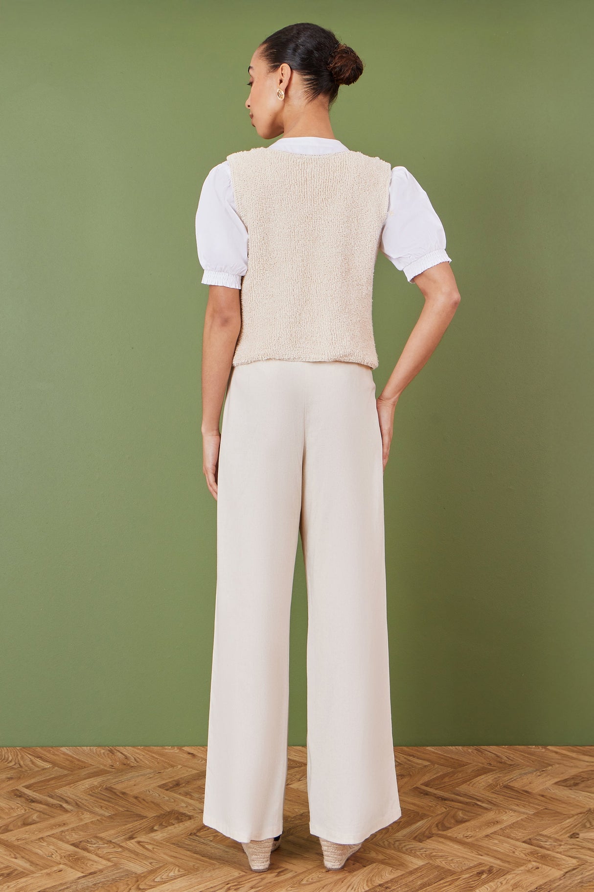 Yumi Beige Knitted Tie Detail Knitted Waistcoat