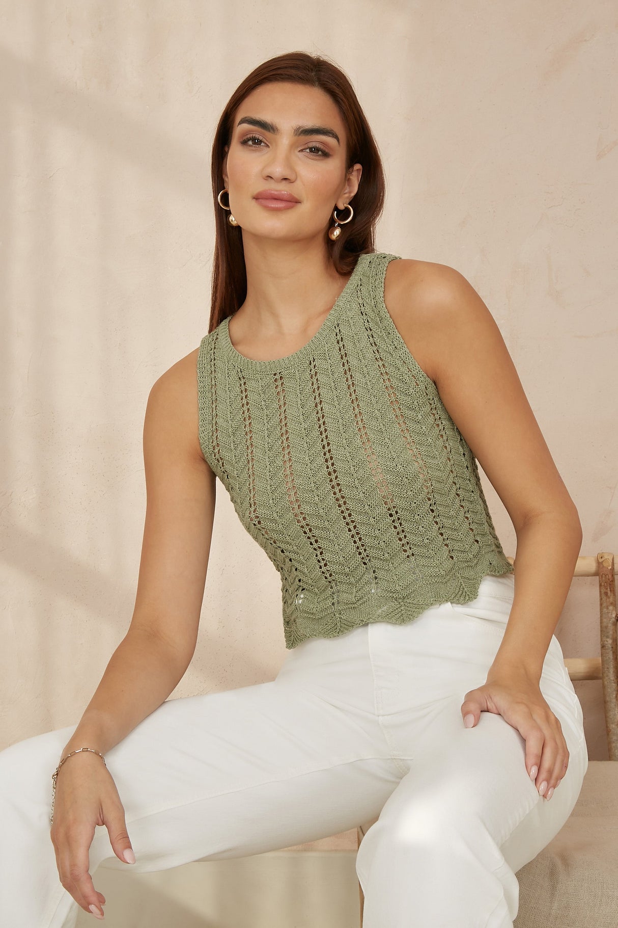 Yumi Green Crochet Knitted Tank Top