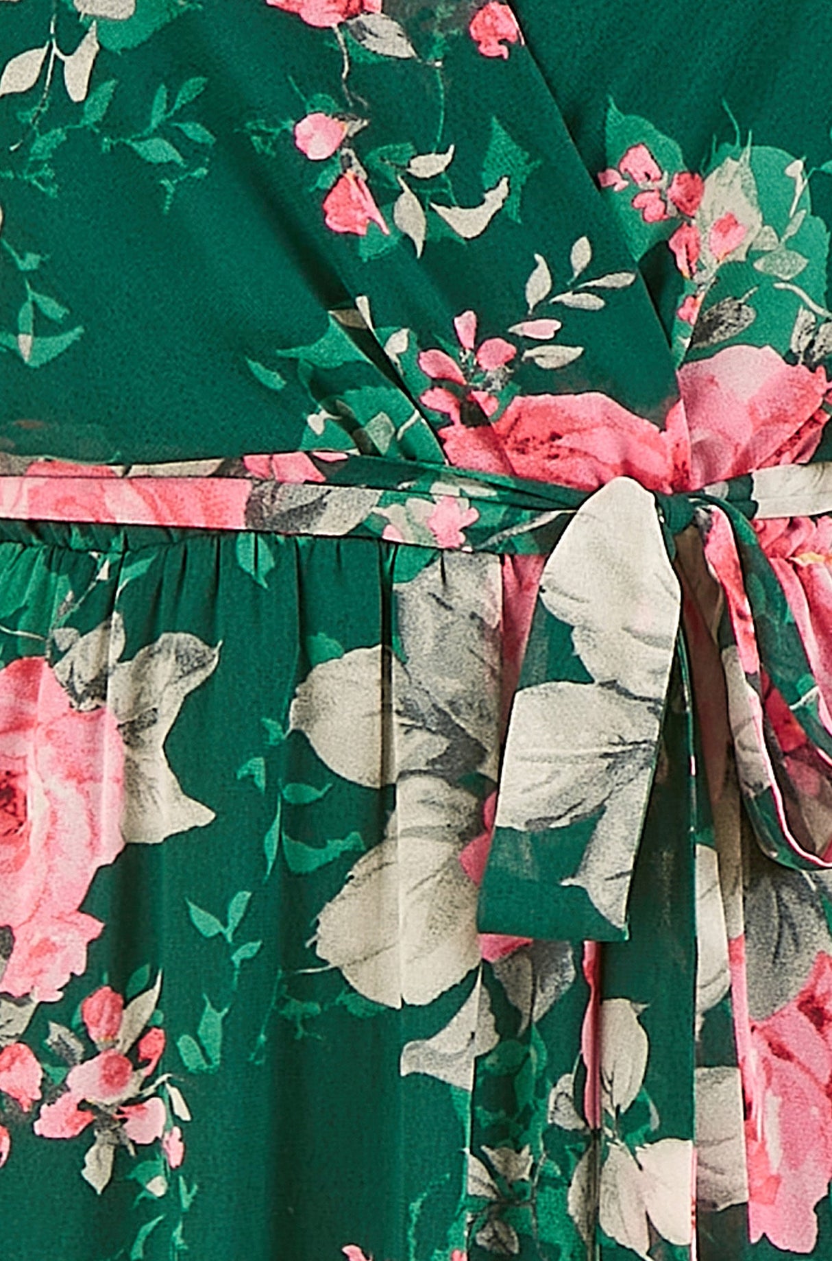 Yumi Dark Green Kimono Sleeves Midi Dip Hem Wrap Midi Dress