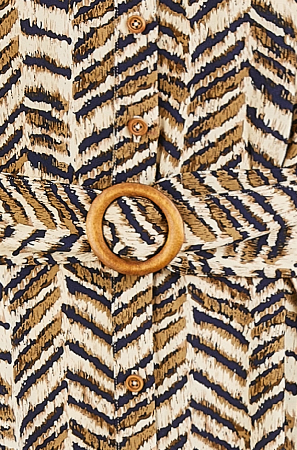 Yumi Brown Abstract Animal Print Relaxed Midi Shirt Dress With Belt