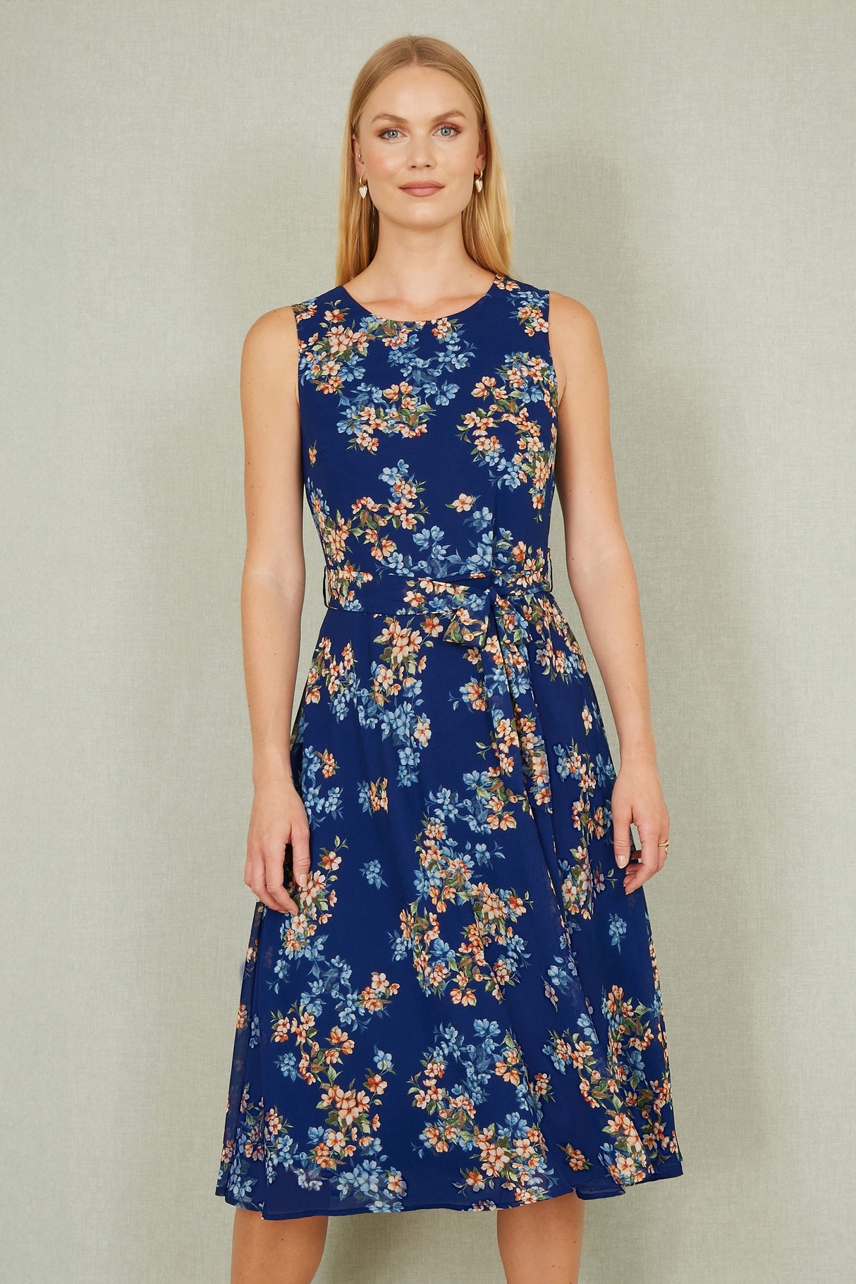 Yumi Navy Floral Skater Sleeveless Dress