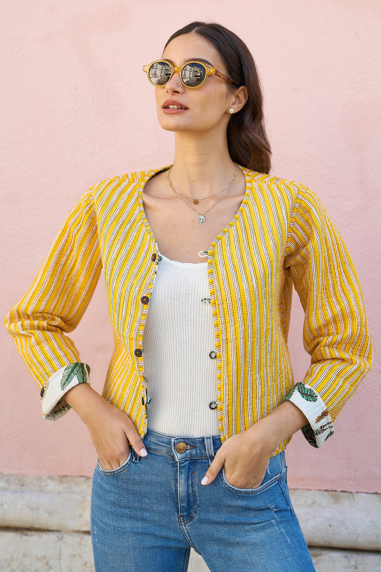 Yumi White Animal Reversible Cotton Quilted Jacket