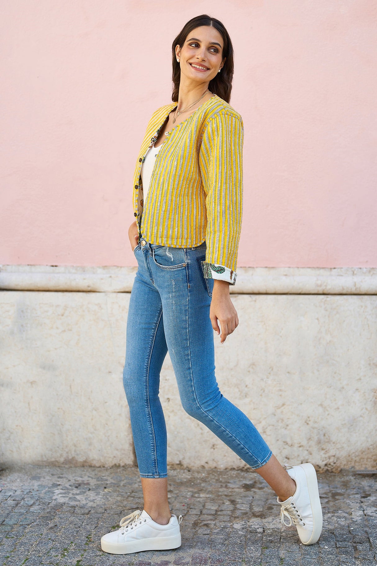 Yumi White Animal Reversible Cotton Quilted Jacket