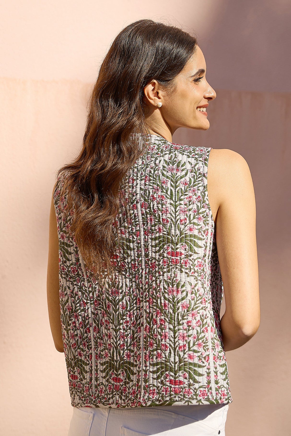 Yumi Blue Flower Reversible Cotton Quilted Waistcoat