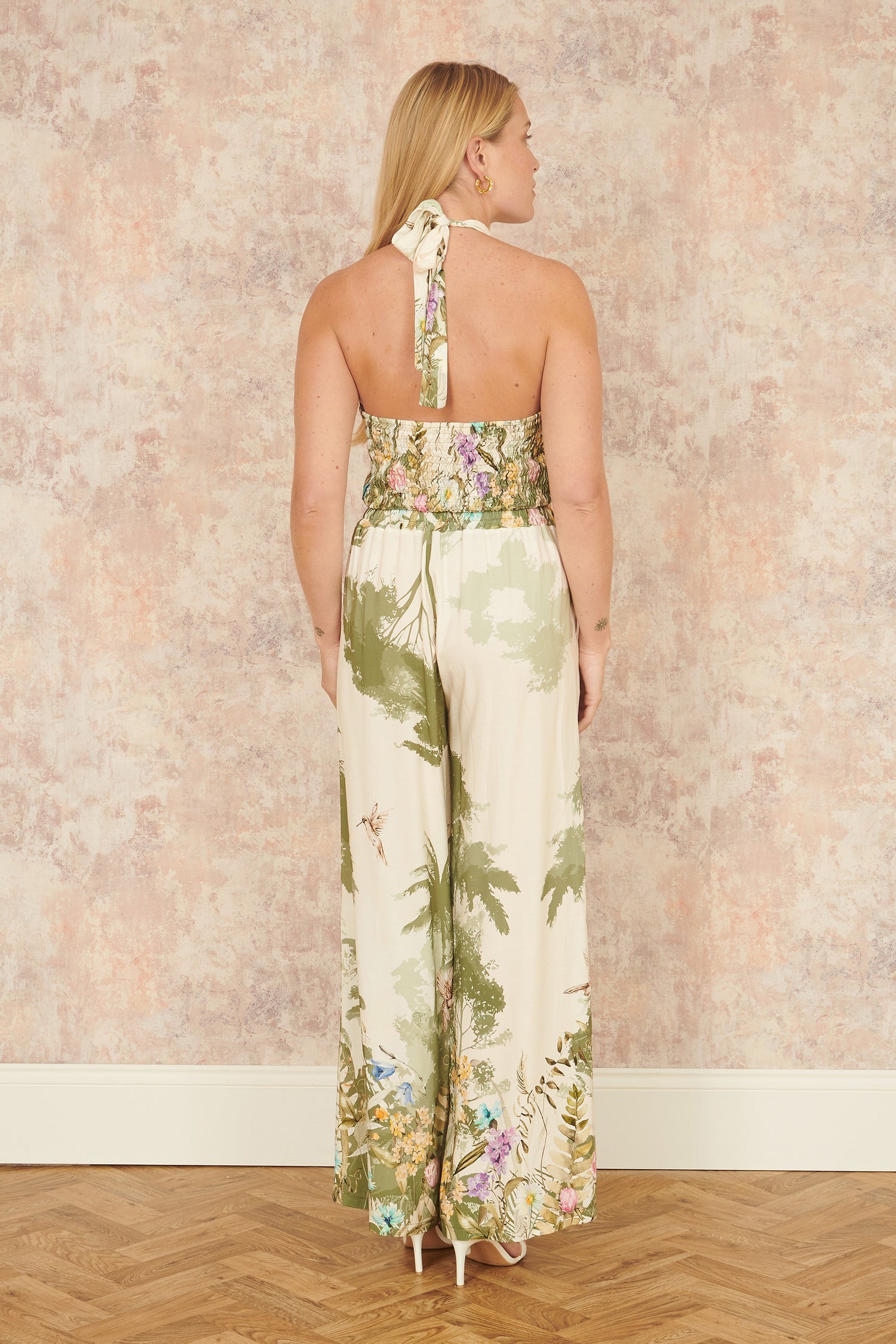 Yumi White Palm Print Halter Neck Top