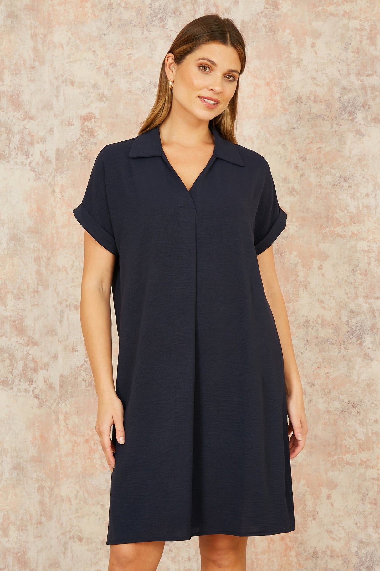 Yumi Navy Relaxed Fit Collared Tunic Dress