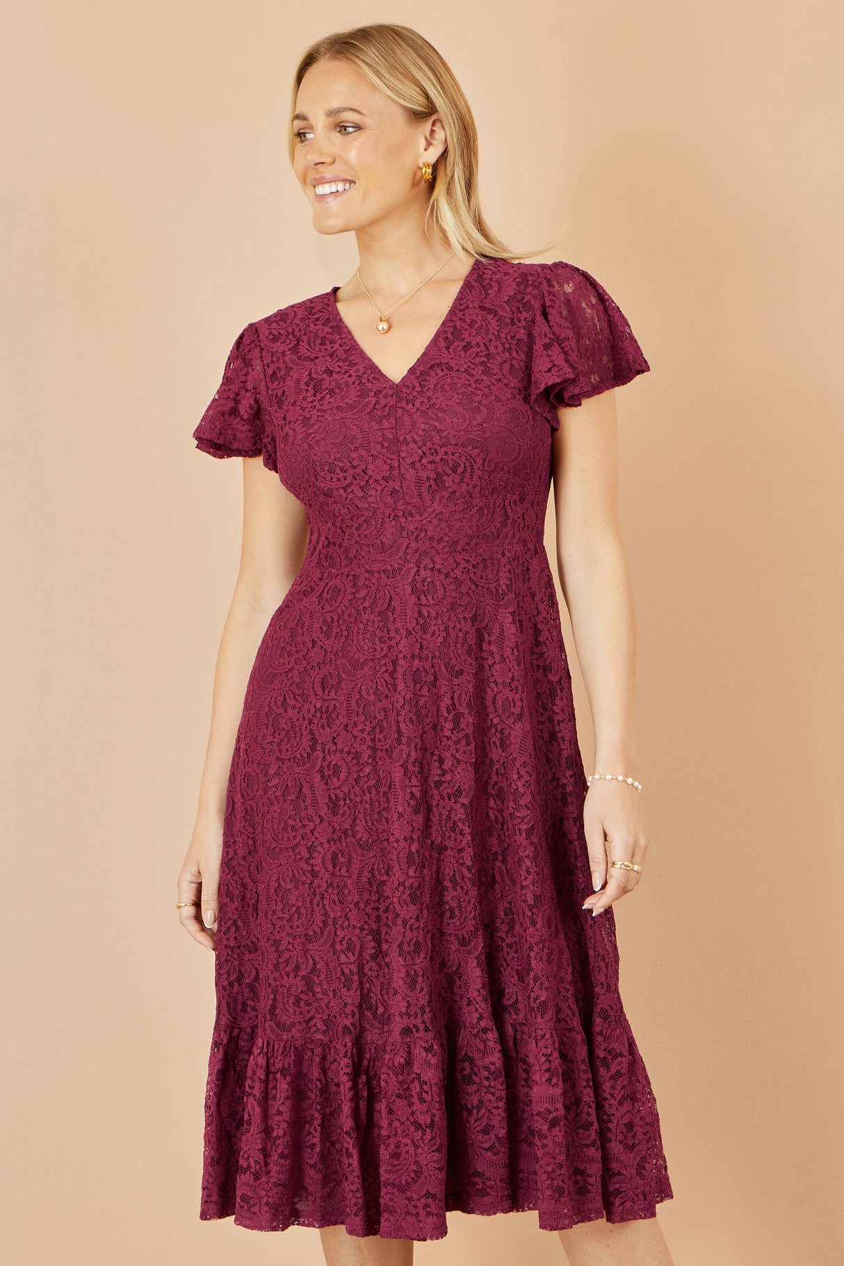 Yumi Burgundy Lace Midi Skater Dress