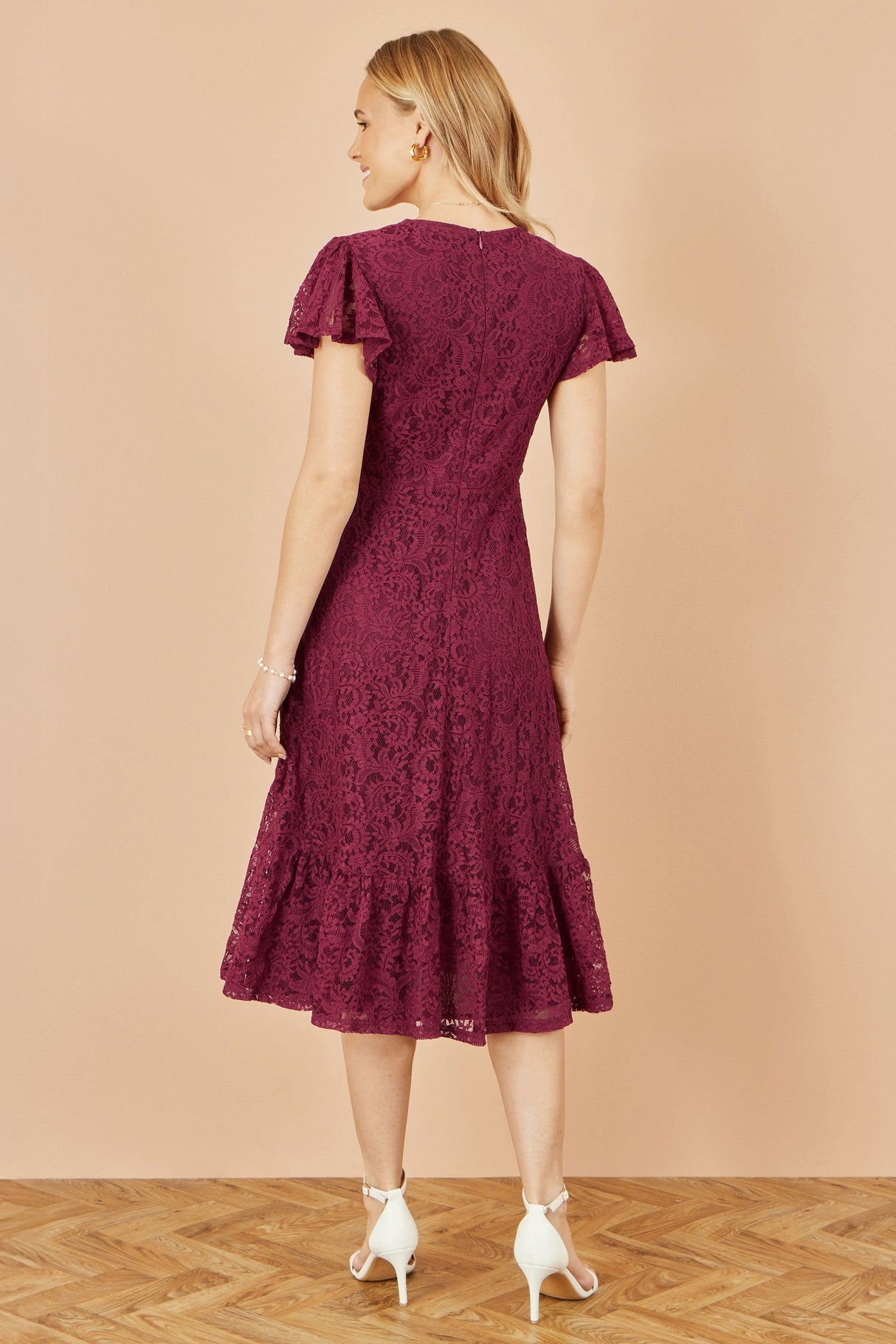 Yumi Burgundy Lace Midi Skater Dress