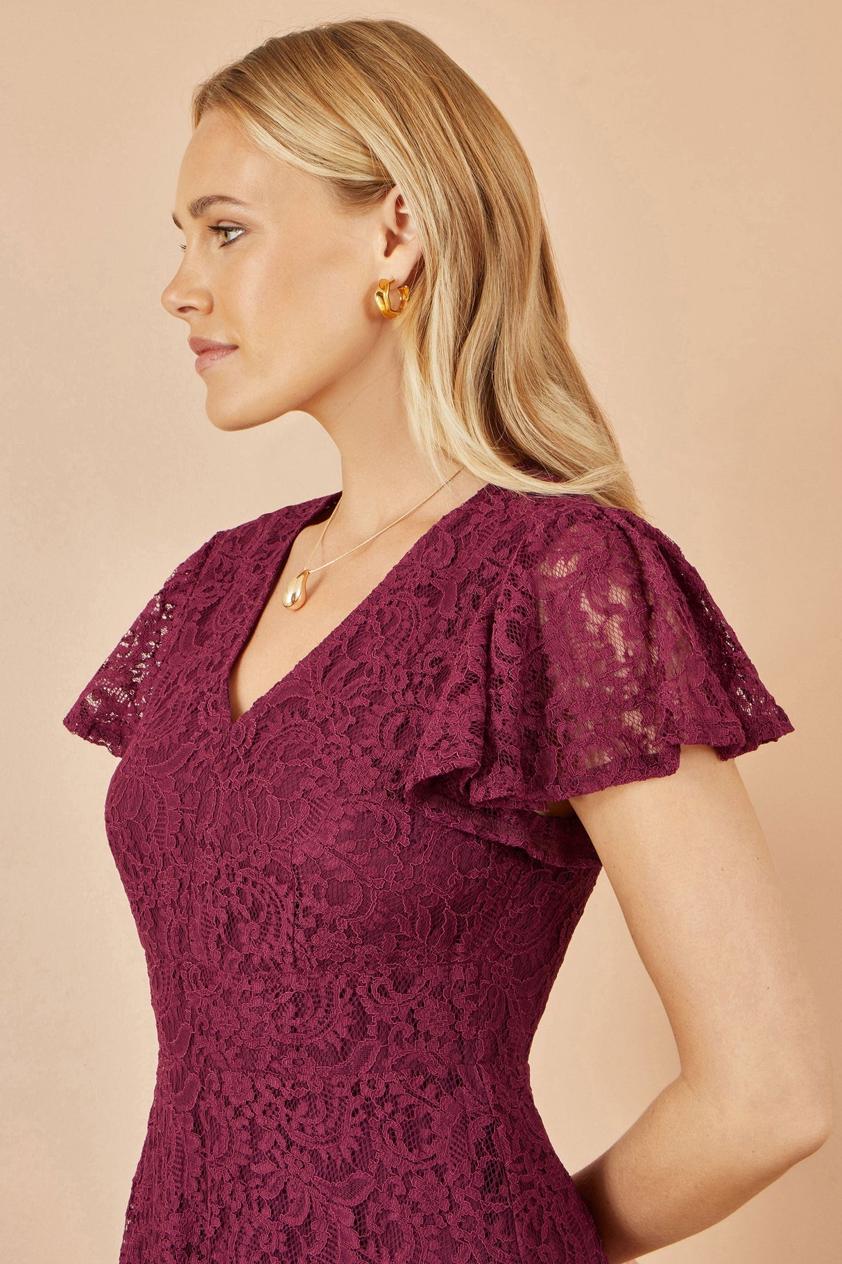 Yumi Burgundy Lace Midi Skater Dress