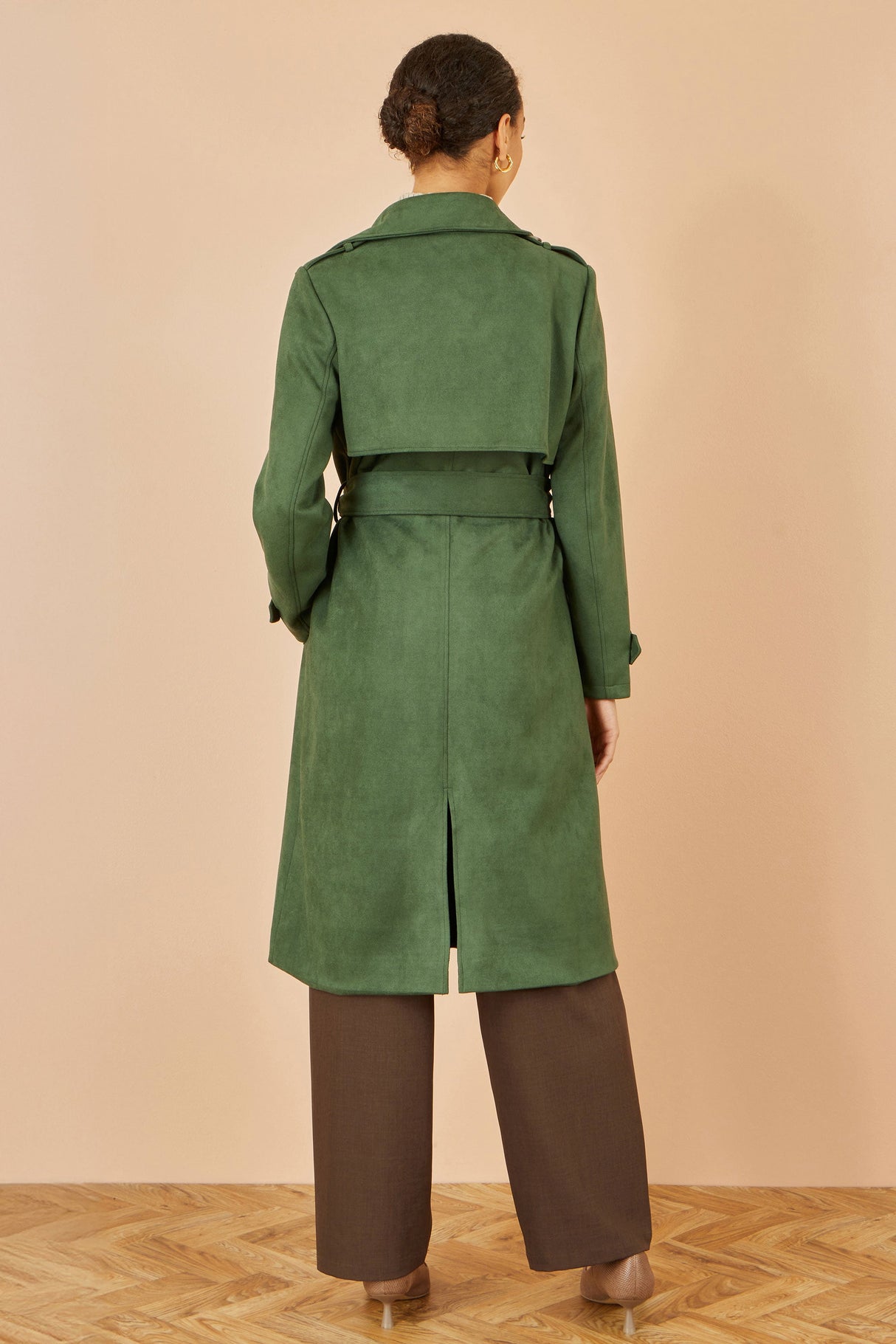 Yumi Green Faux Suede Trench Coat